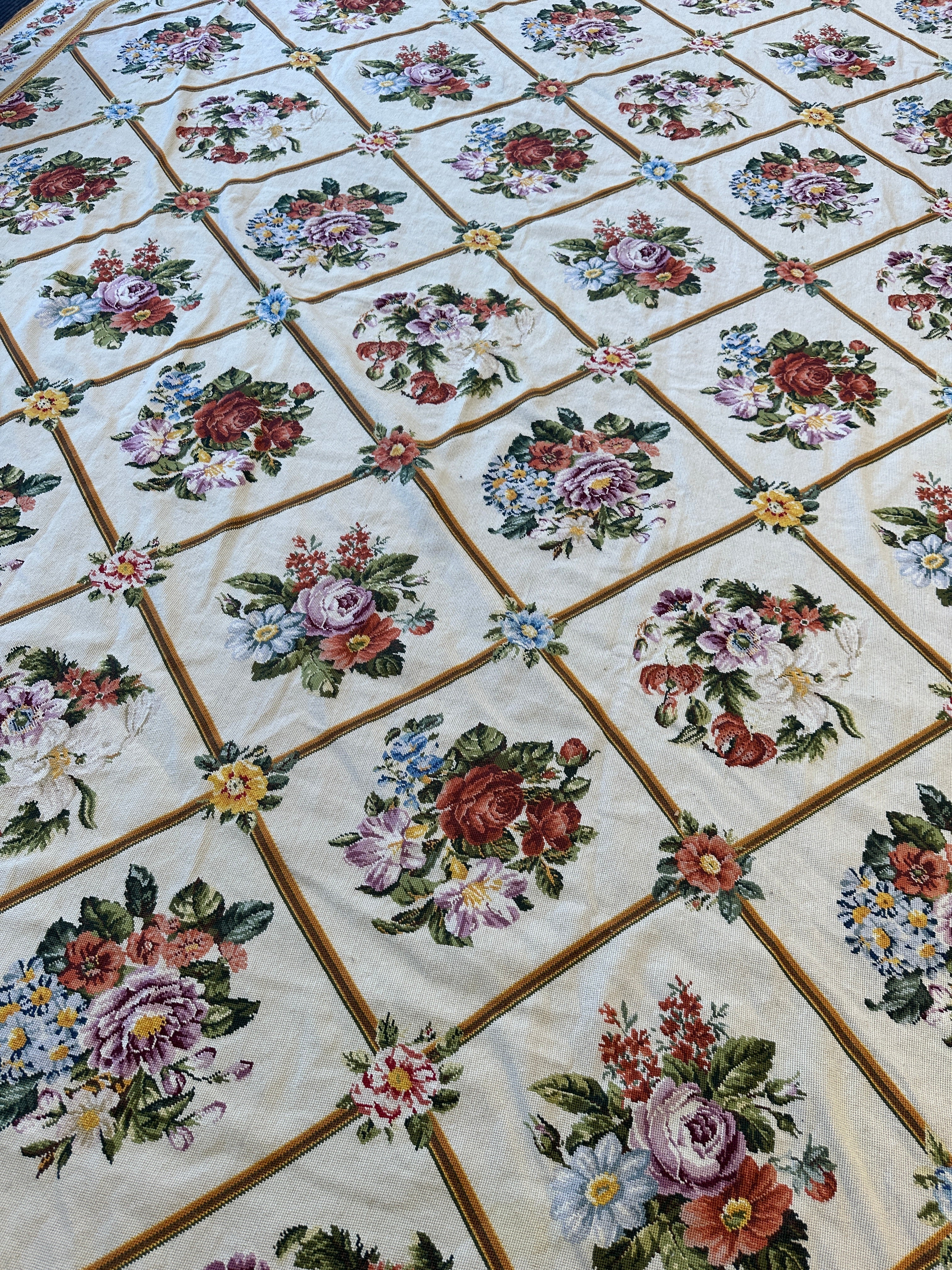 Handmade Needlepoint Floral Wool Rug – 9' 7" x 13' 5" – Vintage by Rugistan - product image 4 for Resin Society