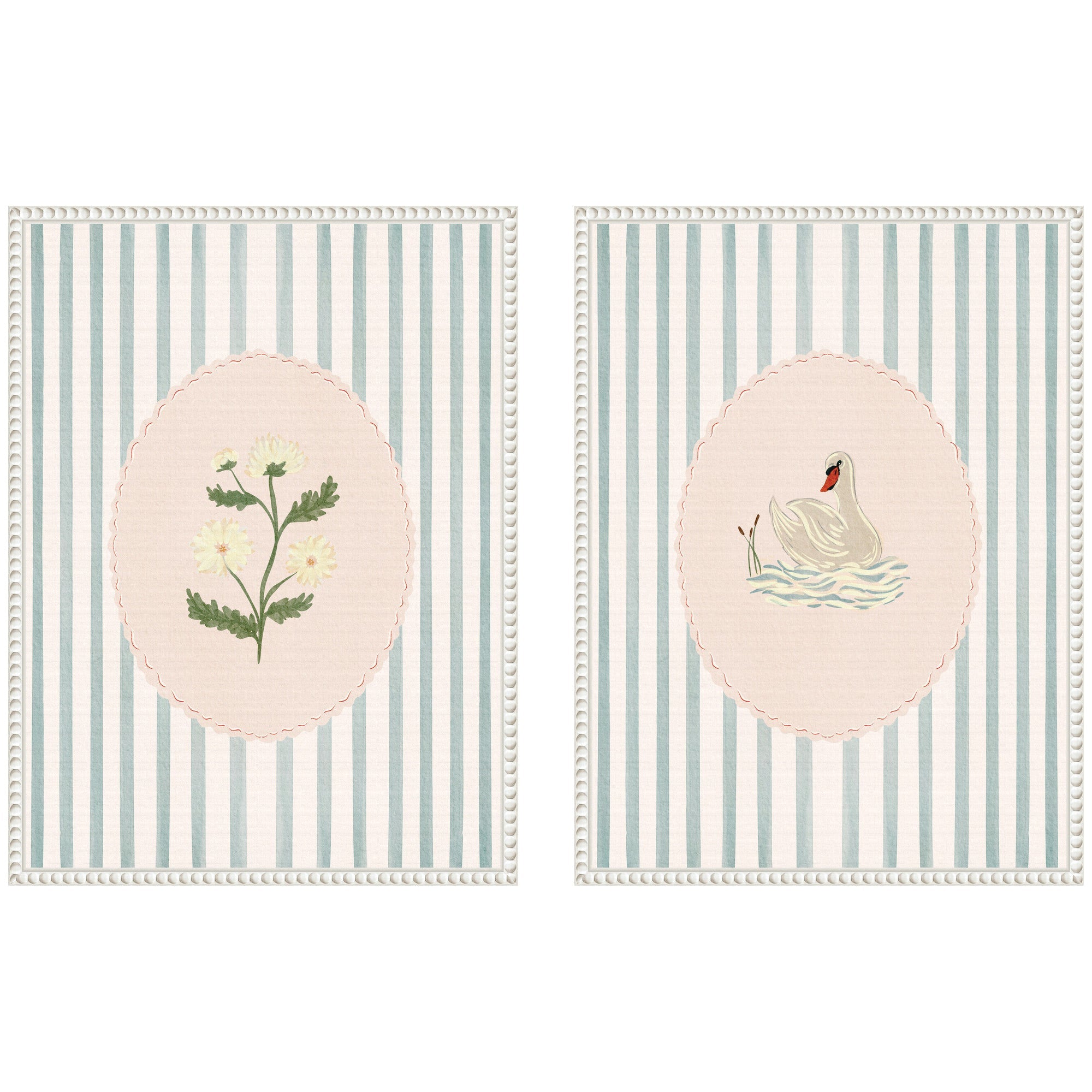 Striped Heritage 2 Piece framed canvas wall art set by Nikita Jariwala showing abstract striped designs in Sylvie Beaded frames