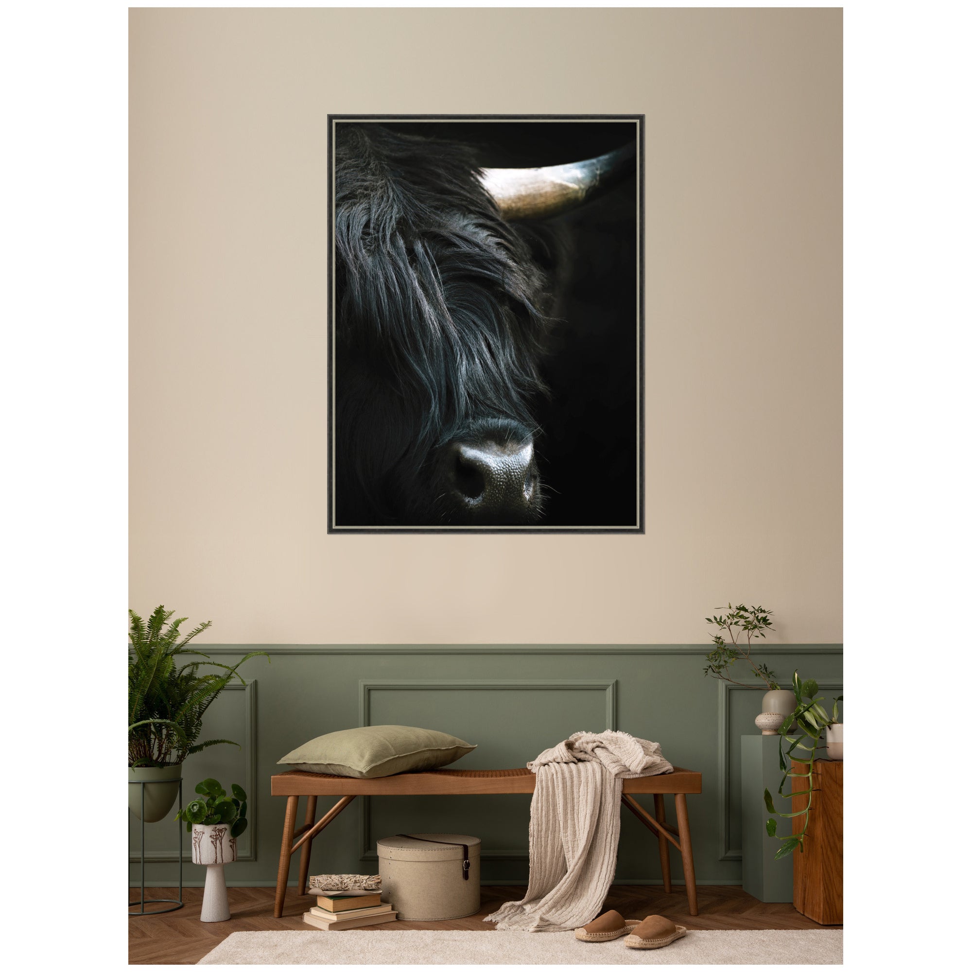 Minimalist Black Highland Cow Close by Michael Schauer Framed Wall Art Print