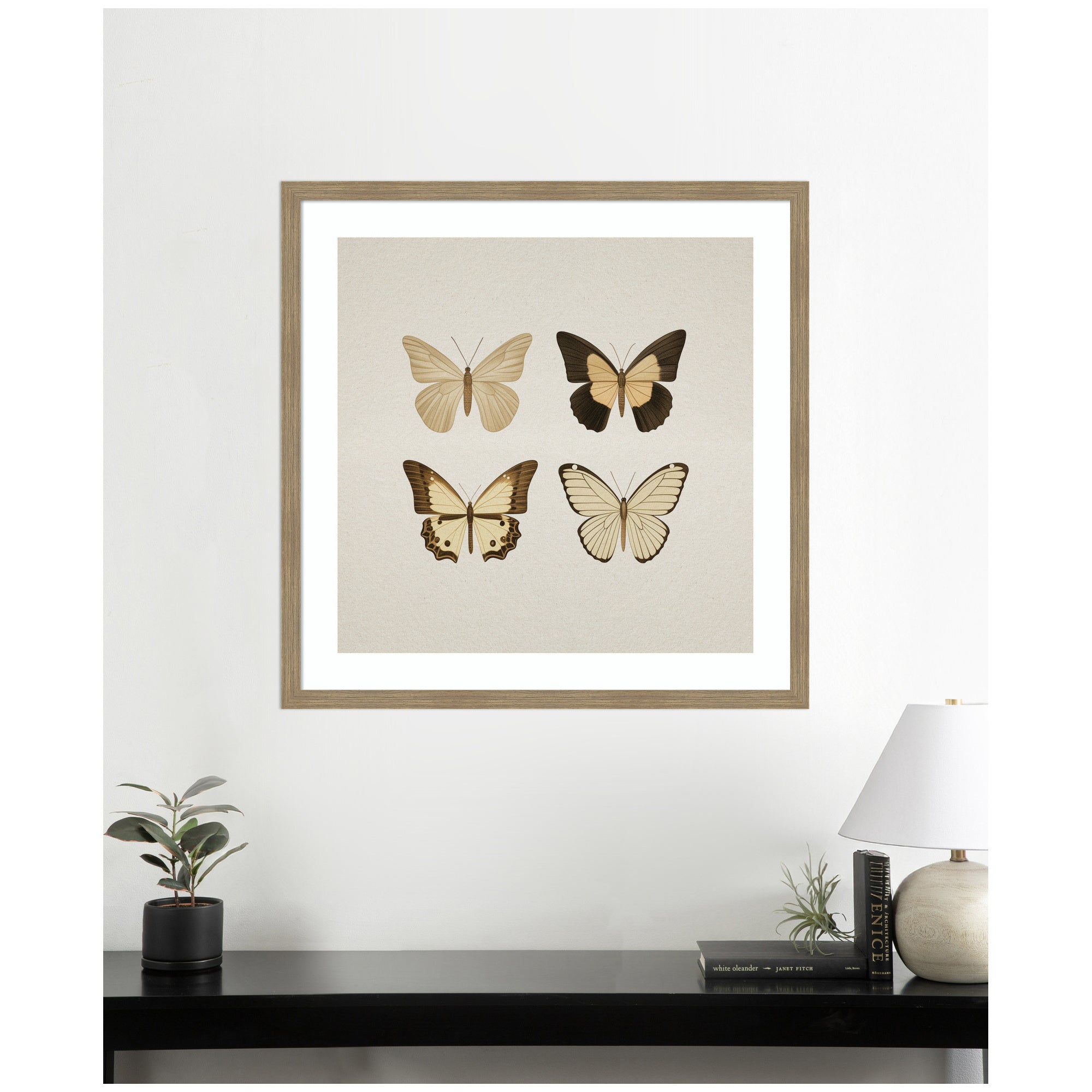 Framed Art Vintage Style Butterflies in Neutral Tones by The Creative Bunch Studio