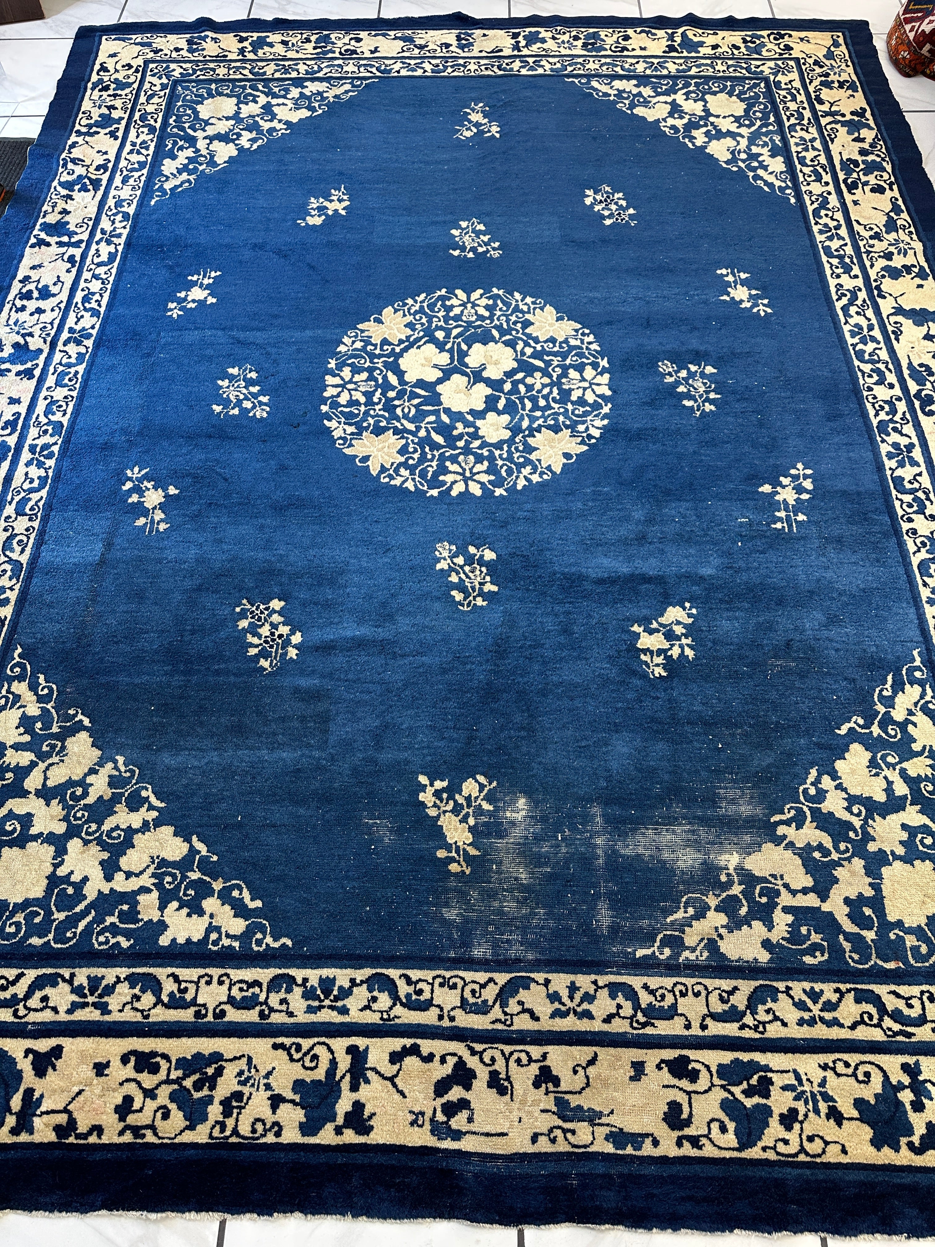 Hand-Knotted Antique Chinese Peking Wool Rug – 9’ x 11’5” – Distressed by Rugistan - product image 5 for Resin Society