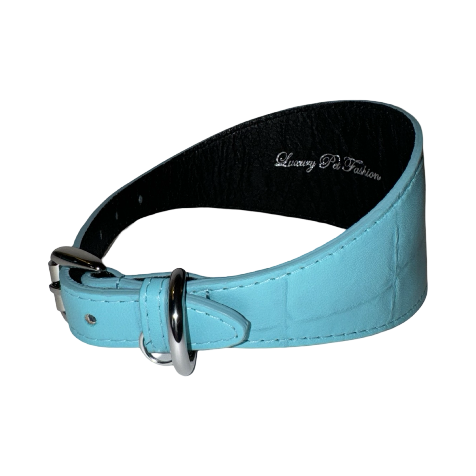 The Tiffany Collection: Turquoise Blue Embossed Croc Italian Leather 3” Wide Style Collar