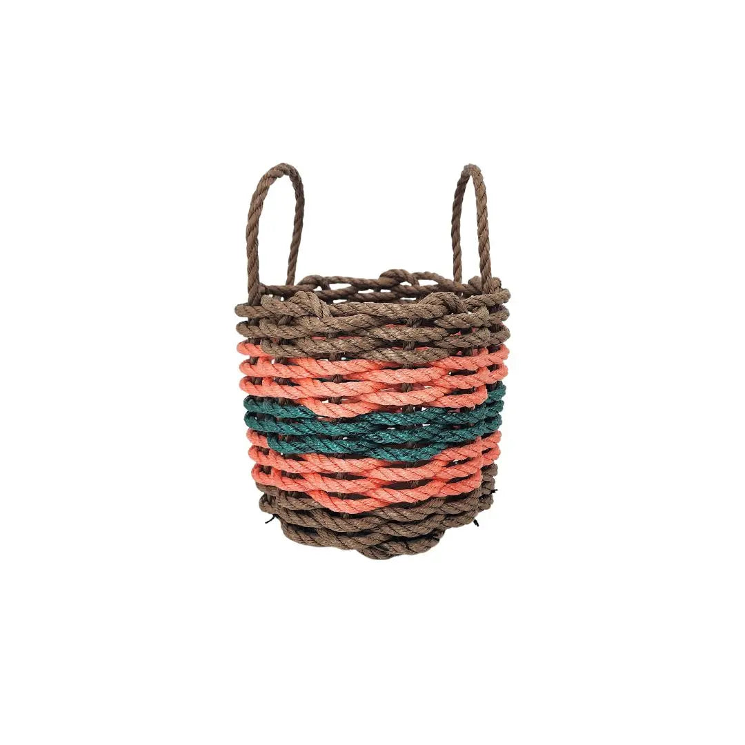 Five Stripe Rope Storage Basket in brown, orange, and hunter green stripes