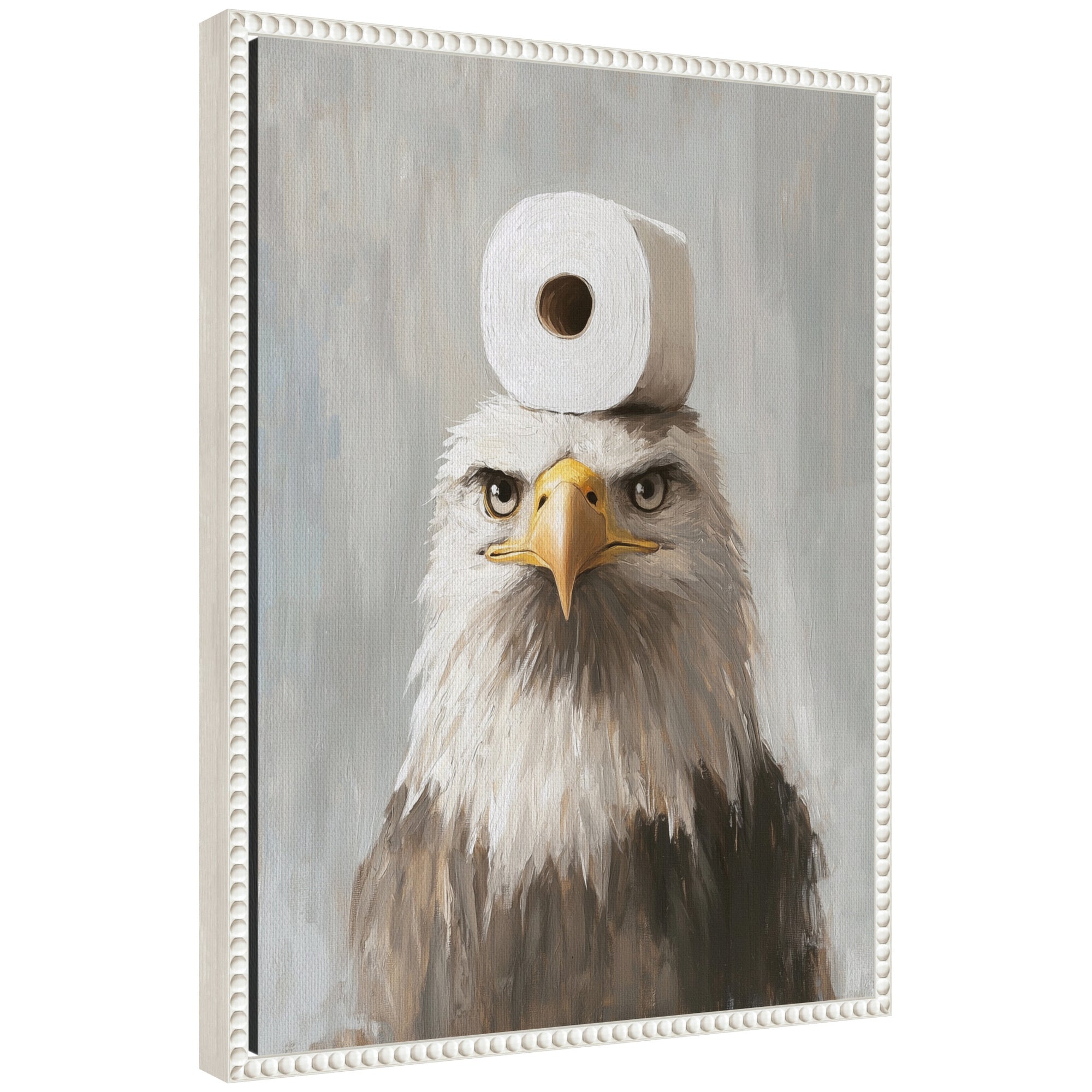 Sylvie Toilet Paper Roll on Bald Eagles Head Bathroom Art Framed Canvas