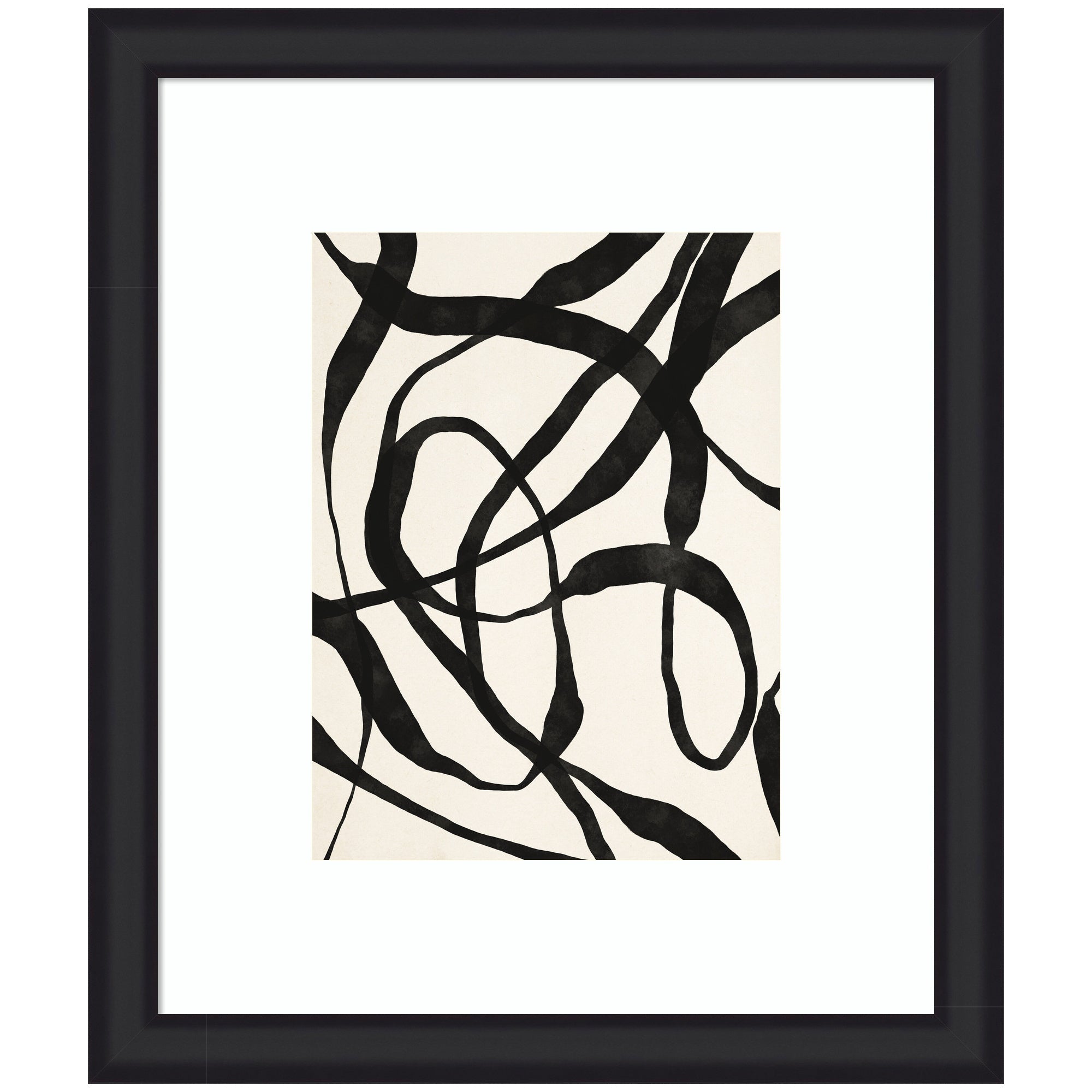 Framed Black Twist 4 artwork featuring bold black twist lines on white background.
