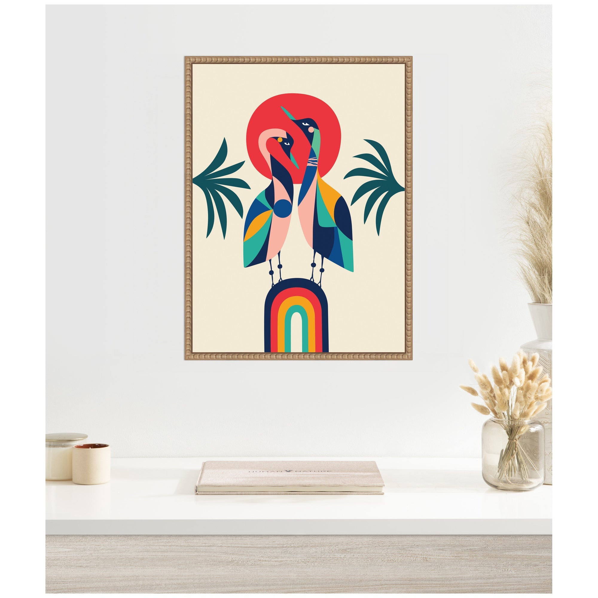 Sylvie Modern Vibrant Rainbow Geese Framed Canvas by Rachel Lee