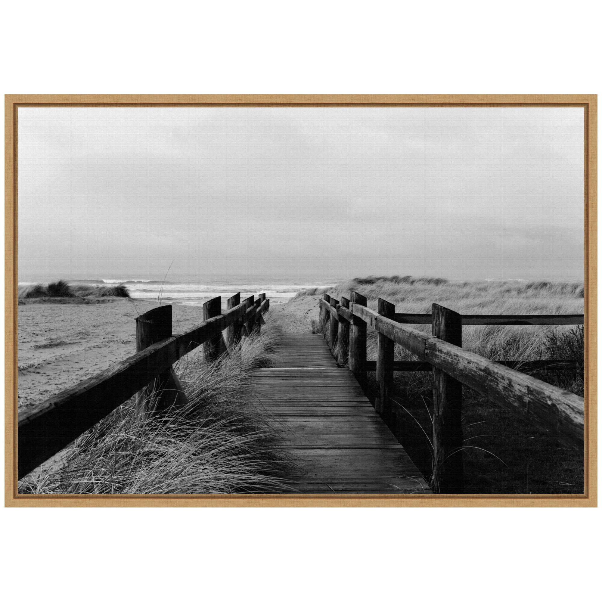 Sylvie Coastal Beach Boardwalk Black and White Framed Canvas by Patricia Hasz
