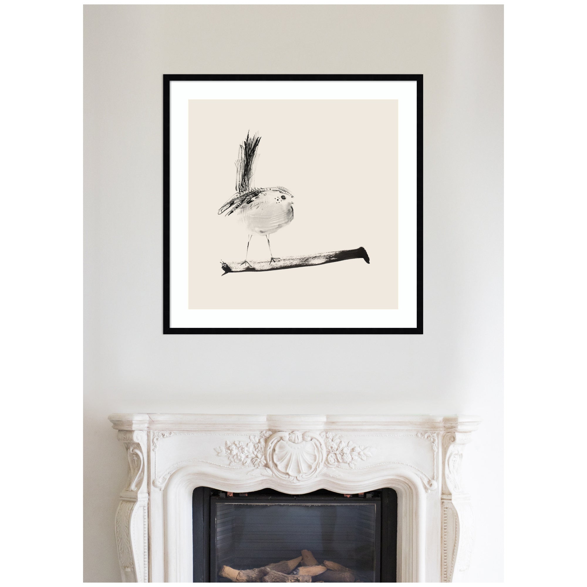 Sketched Bird On Branch by Danushka Abeygoda Framed Wall Art Print