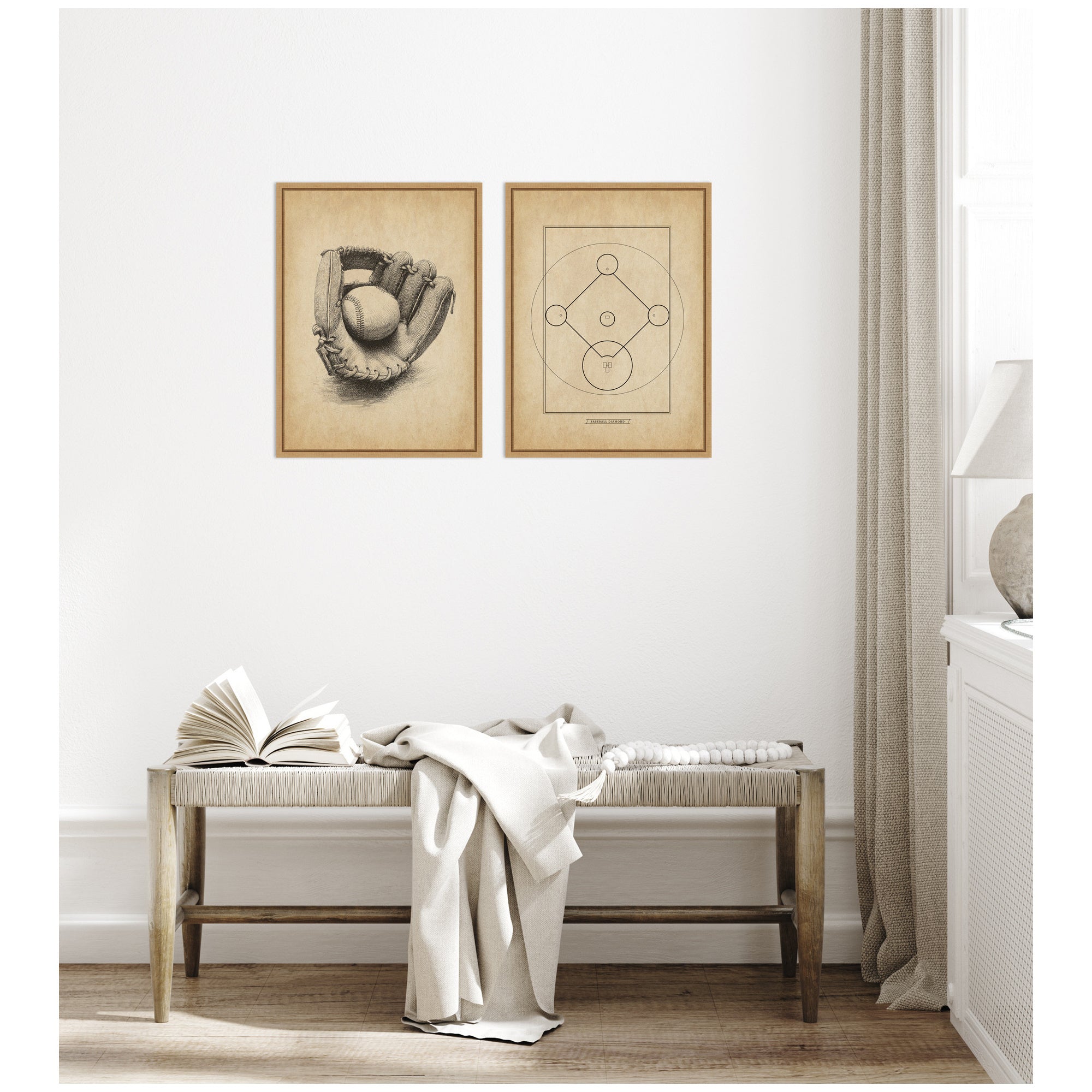 Vintage Baseball 2 Piece Framed Canvas Wall Art Set by The Creative Bunch Studio