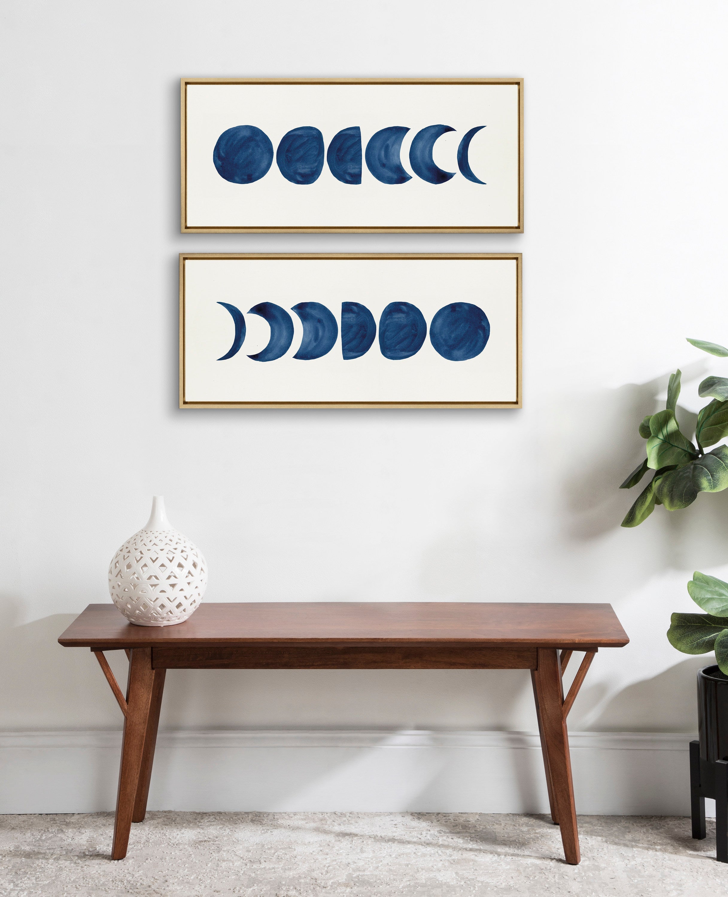 Sylvie Linear Moon Phases Framed Canvas by Teju Reval of SnazzyHues