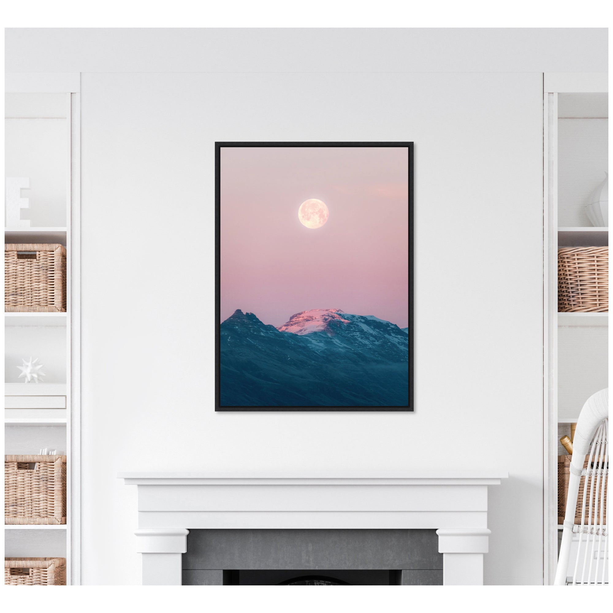 Sylvie Pastel Moonrise over Icelandic Mountains Framed Canvas by Michael Schauer