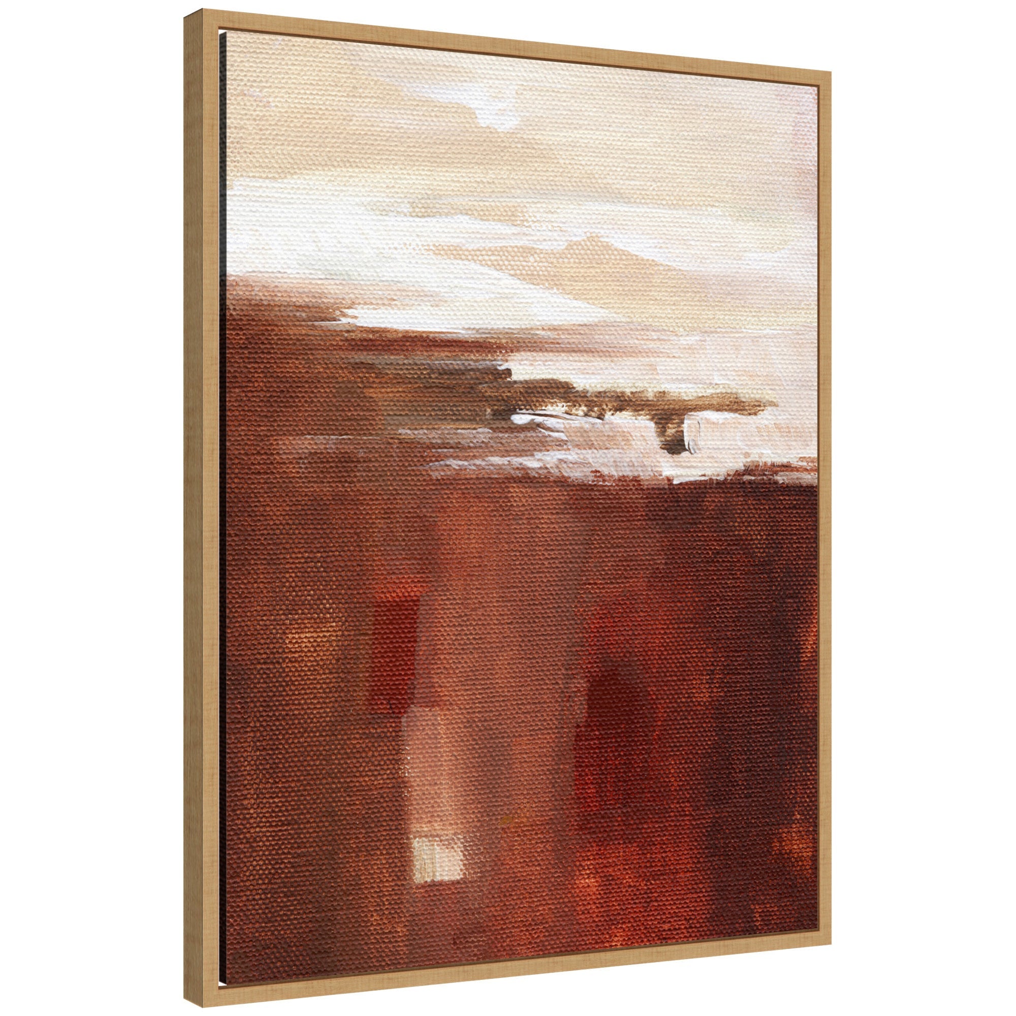 Sylvie Earthen Abstract Framed Canvas by Nikita Jariwala showing muted earth tones with floating black frame
