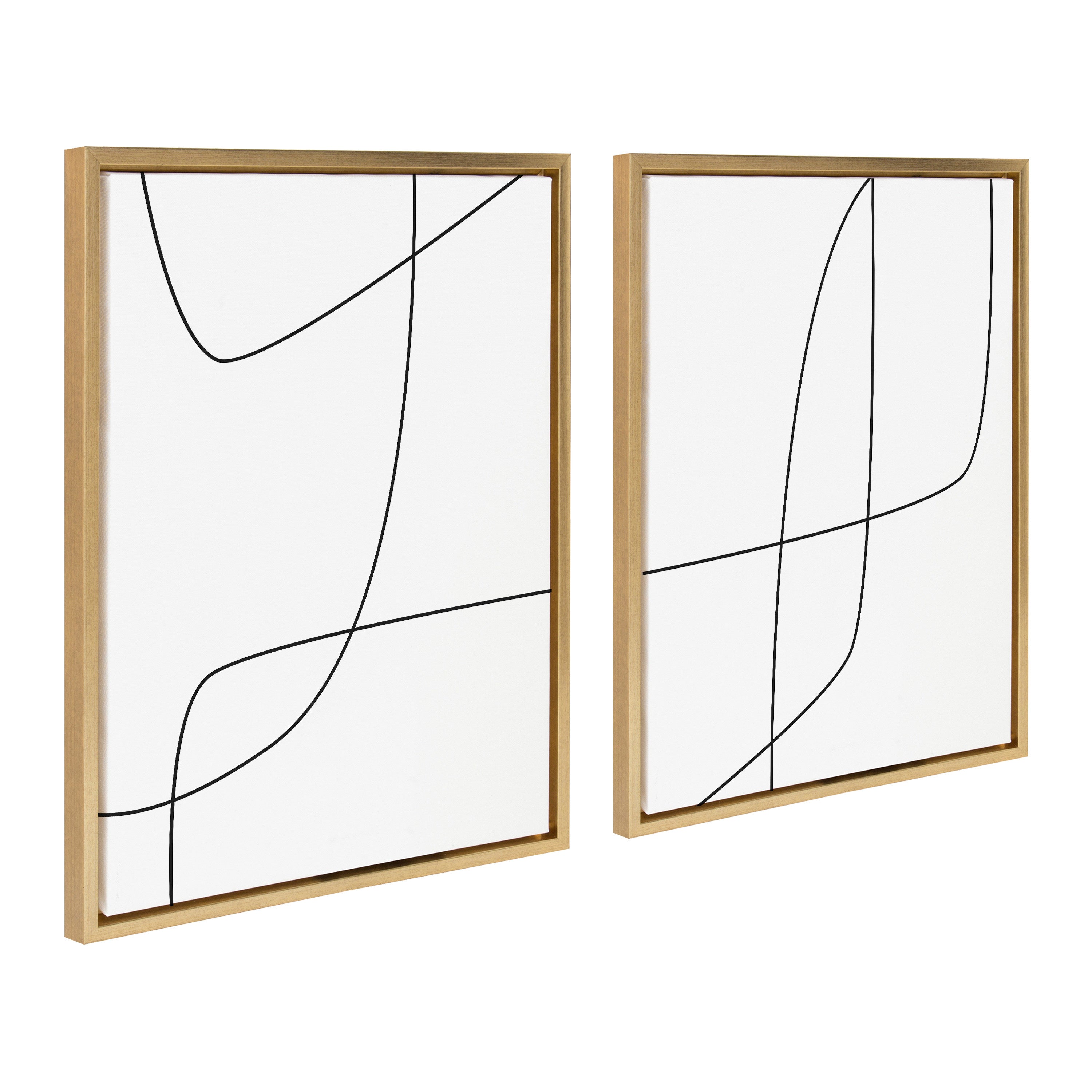 Sylvie Modern Line Abstract 3 and 4 Black and White Framed Canvas by