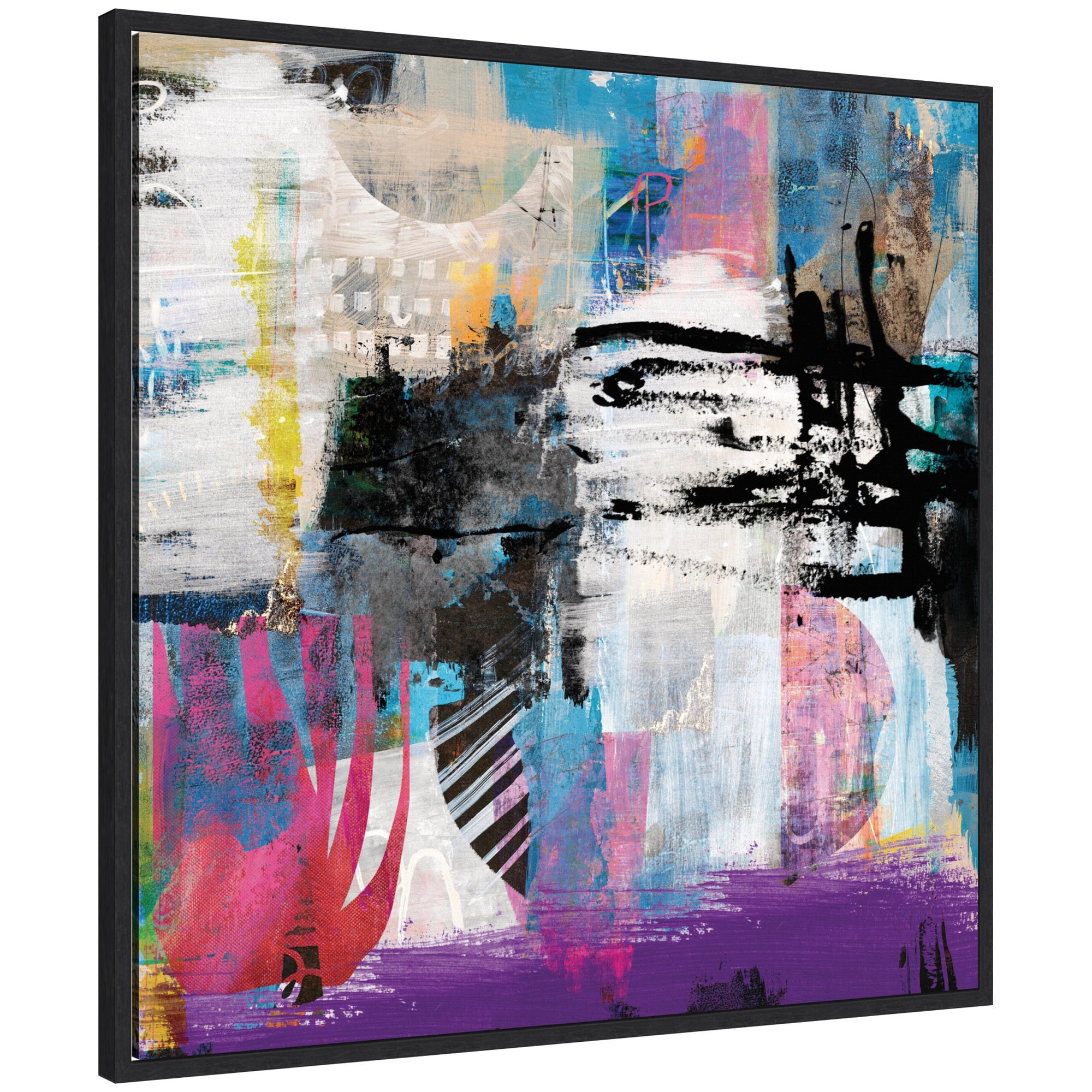 NC Endless Thoughts framed canvas wall art print by Nikki Chu showing abstract brushstrokes in blue, pink, black, and white