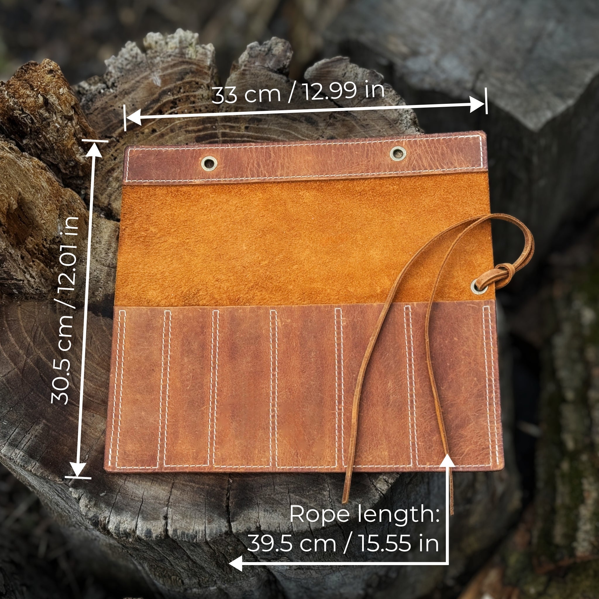 Handmade 6 Pocket Leather Chisel Roll made from genuine Crazy Horse leather, holding carving tools