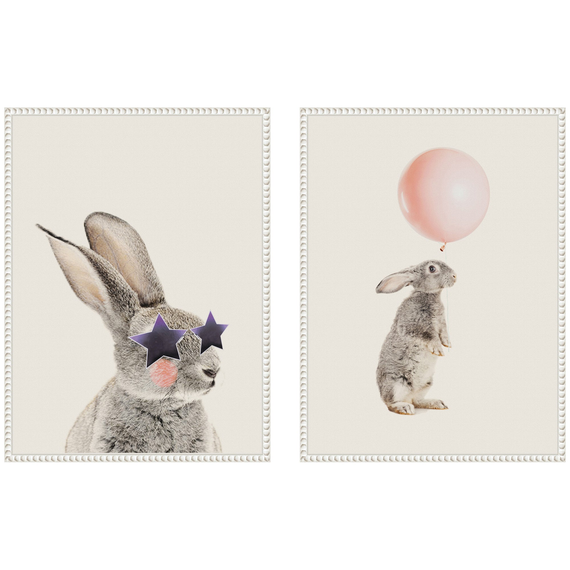 Sylvie Beaded The Bunny Star Glasses and The Bunny Pink Balloon Framed Canvas Art Set