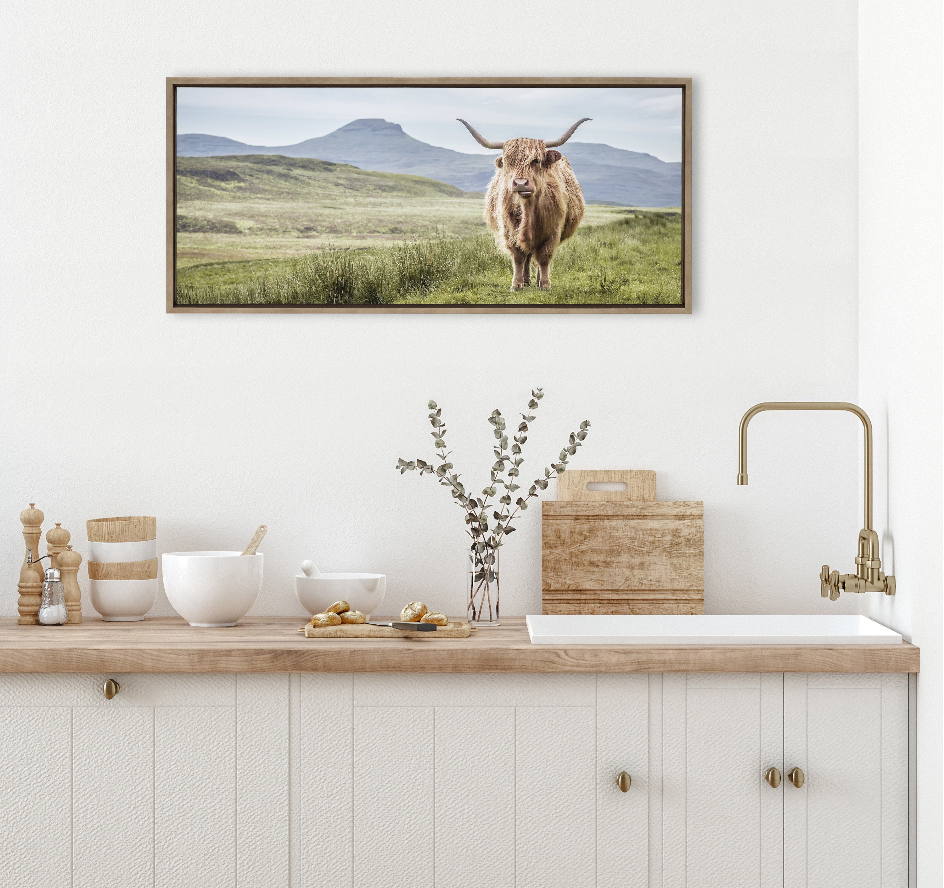 Sylvie Highland Cow Mountain Landscape Framed Canvas by The Creative by kateandlaurel - product image 18 for Resin Society