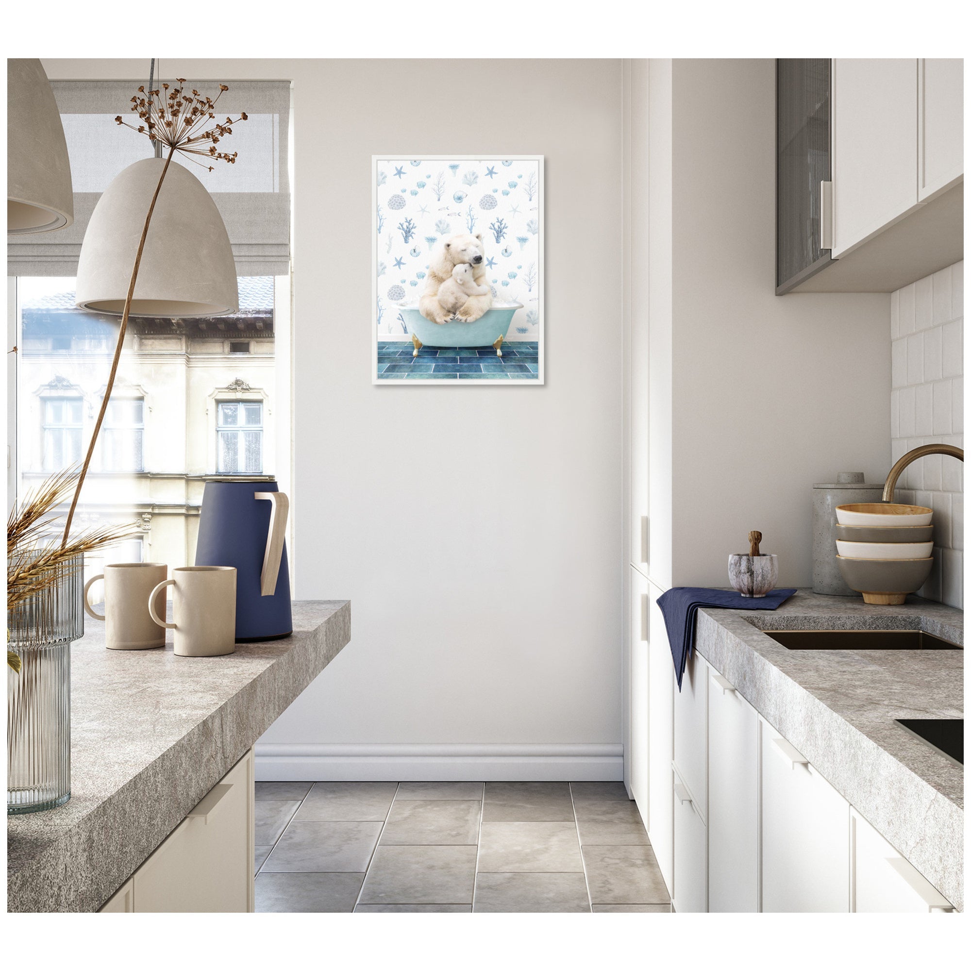 Sylvie Mother and Baby Polar Bear in Under the Sea Bathtub Framed Canvas by Amy Peterson