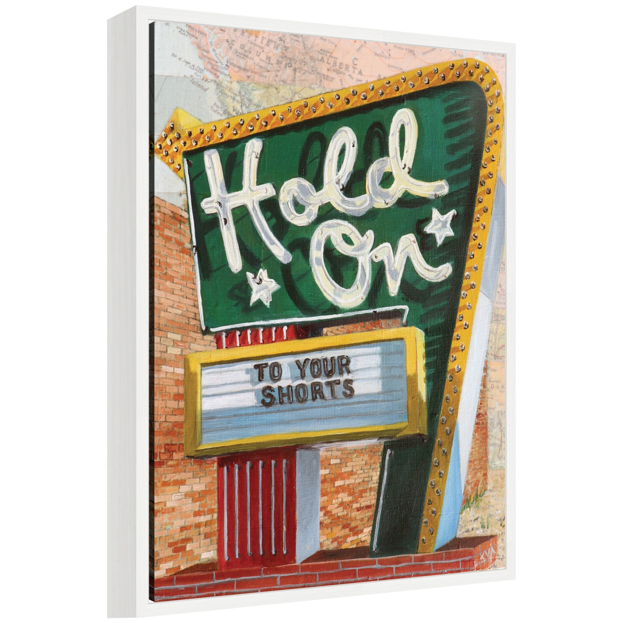 Framed canvas wall art titled 'Hold On To Your Shorts' by Krista V.
Allenstein with Sylvie white frame