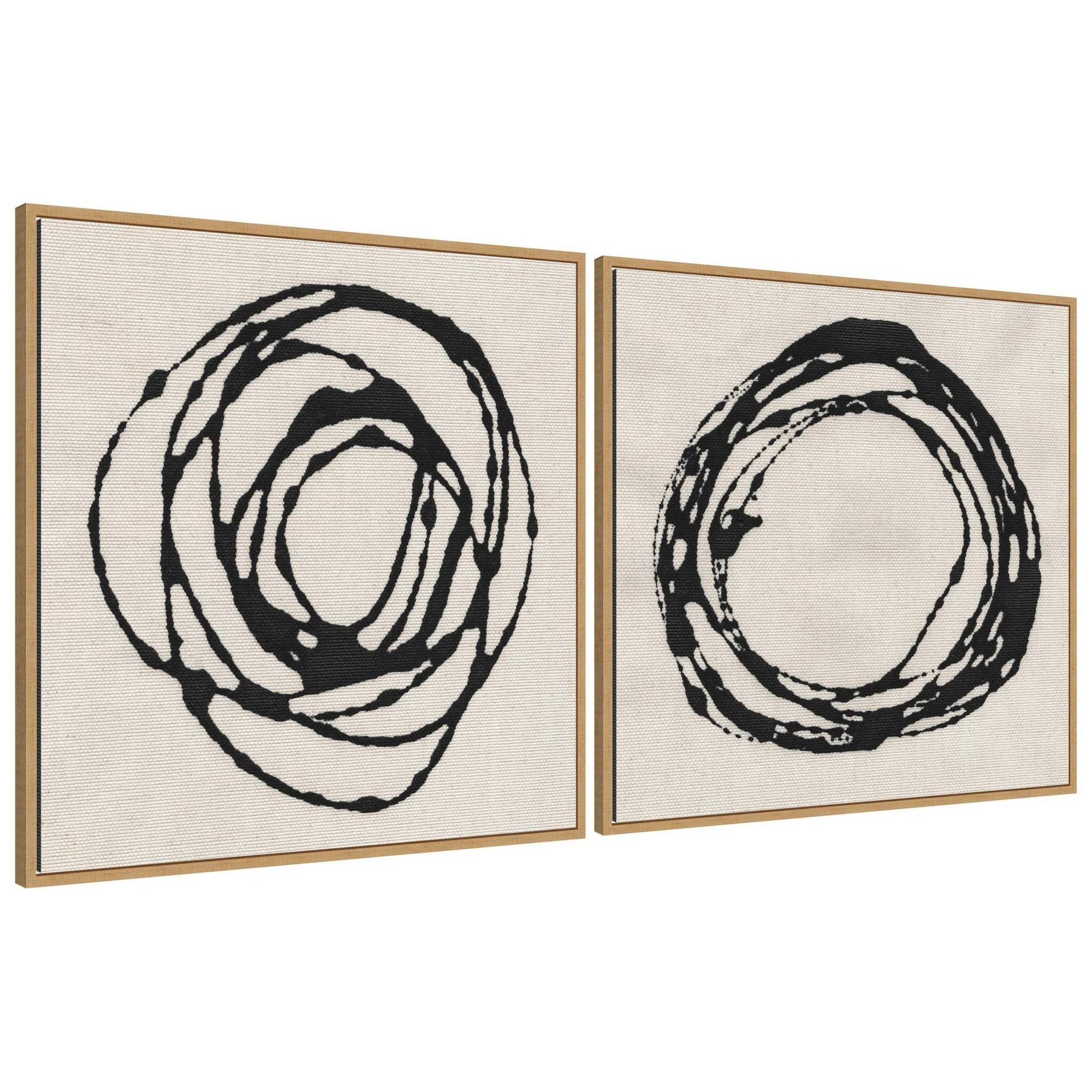 Sylvie Flowing Circle Abstracts - 2 Piece Framed Canvas Art Set