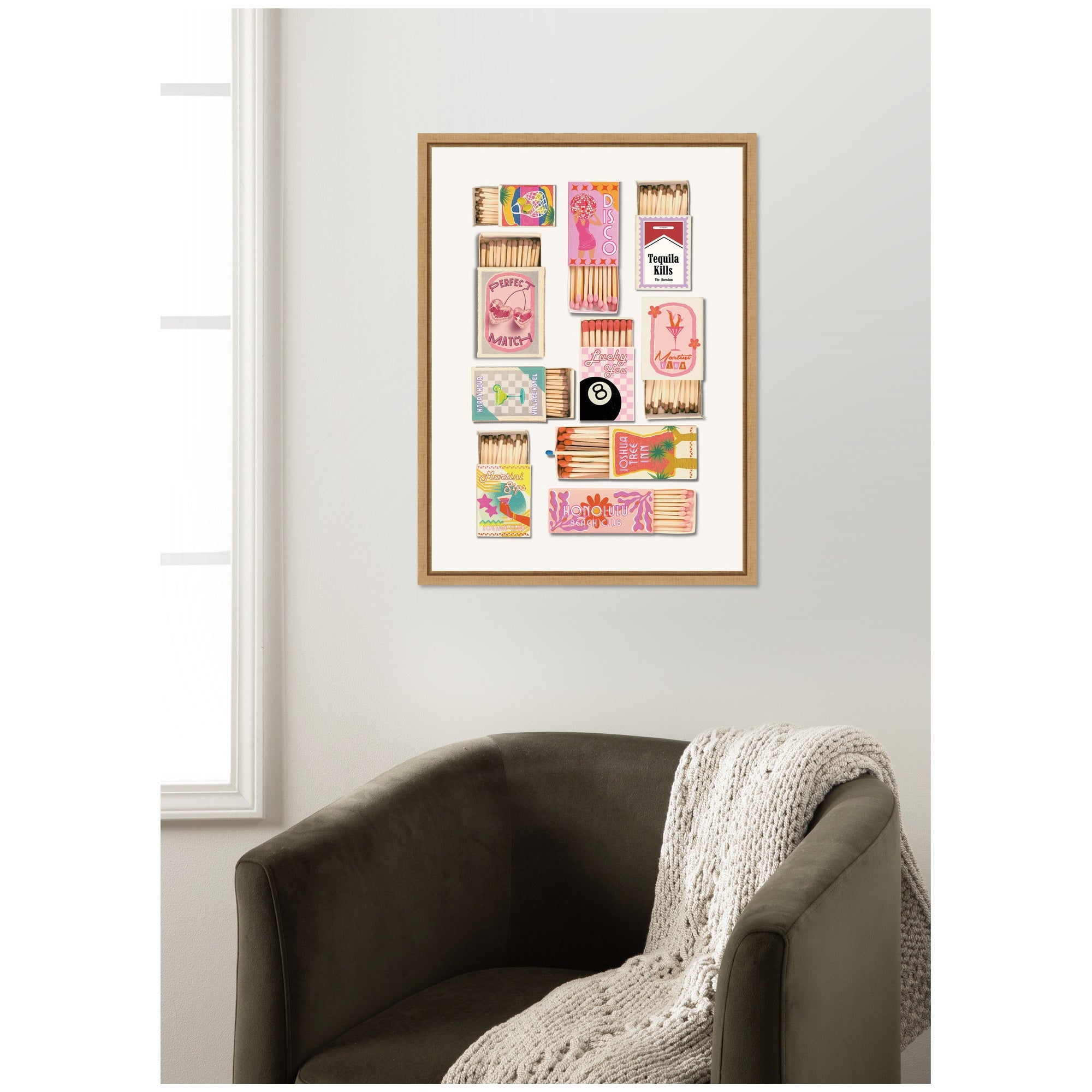 Vintage Pink Matchboxes by Honey Island Studio Framed Canvas Wall Art Print