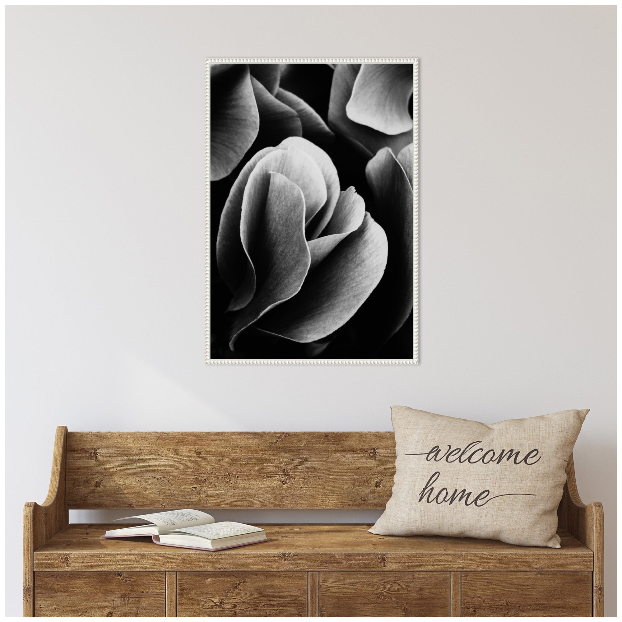 Sylvie Black and White Flower Petals Framed Canvas by Emiko and Mark Franzen of F2Images