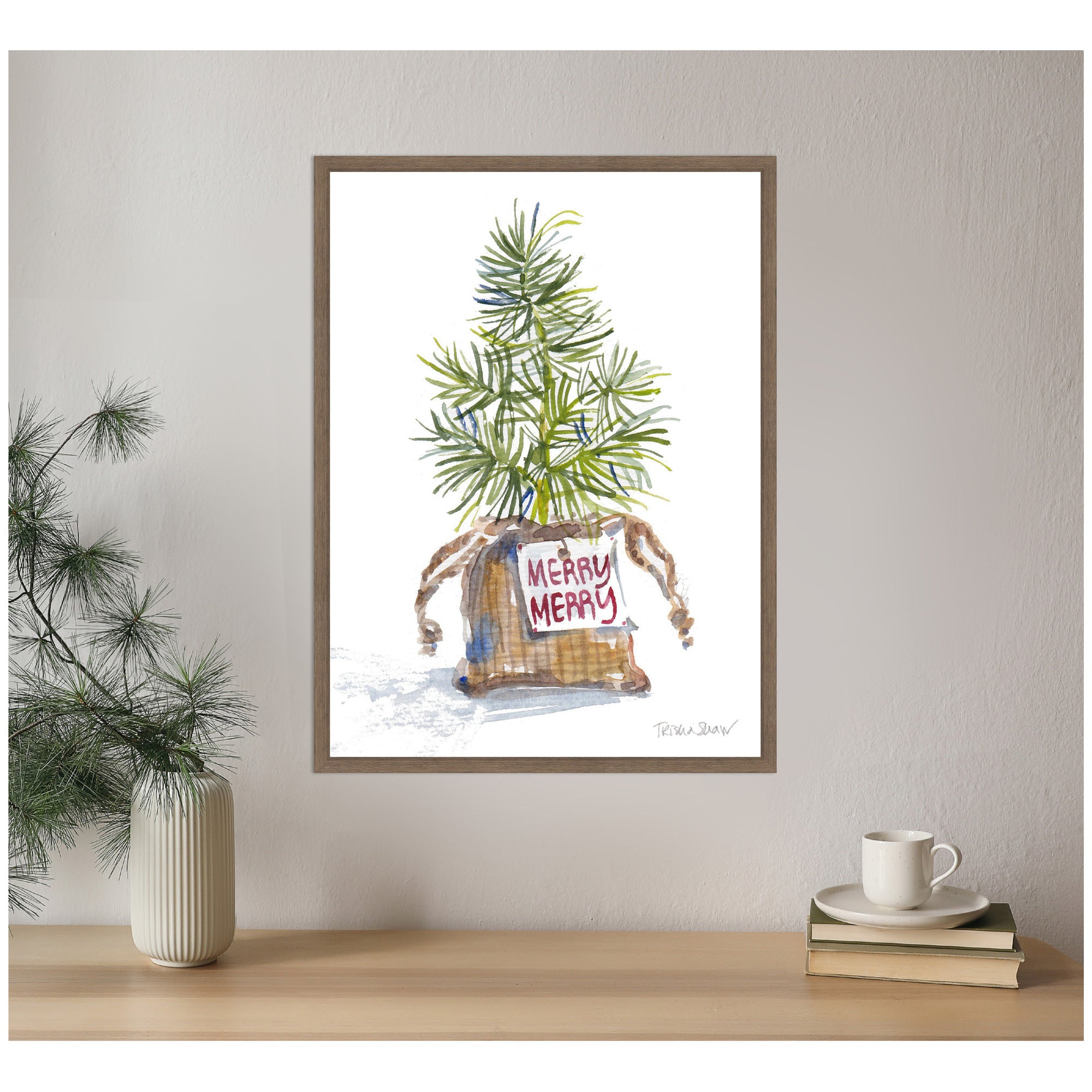 Sylvie Framed Canvas Merry Seedling In Burlap by Patricia Shaw