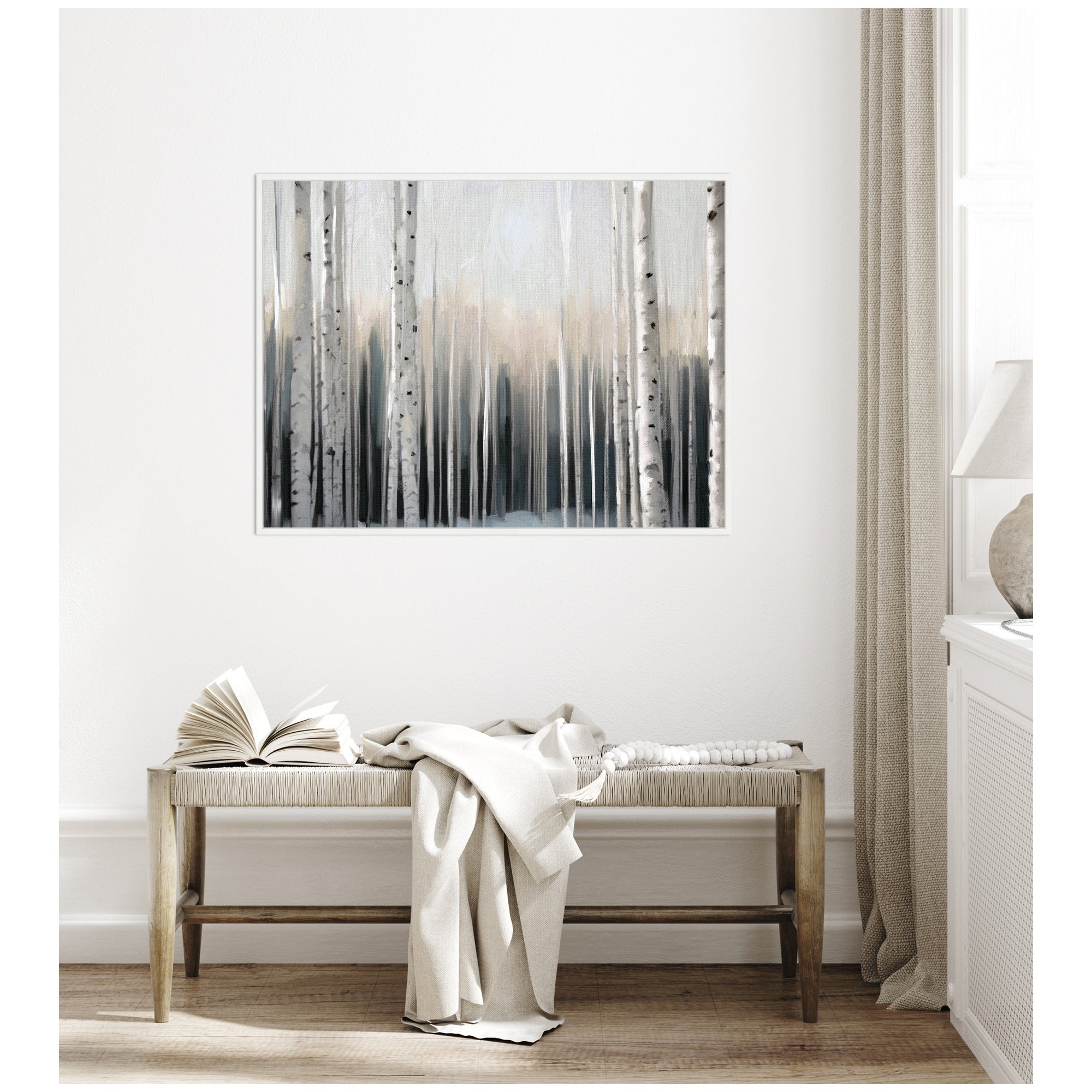 Sylvie Birch Tree Glow Framed Canvas by Mary Sparrow