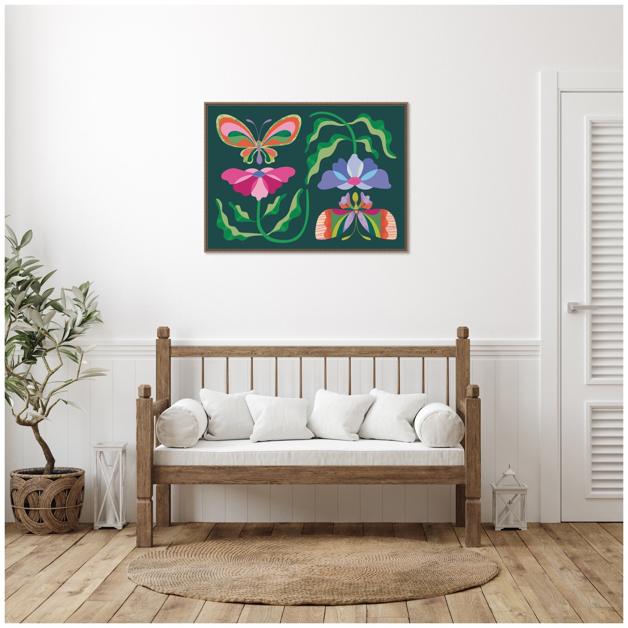 Floral Butterflies by Rachel Lee Framed Canvas Wall Art Print