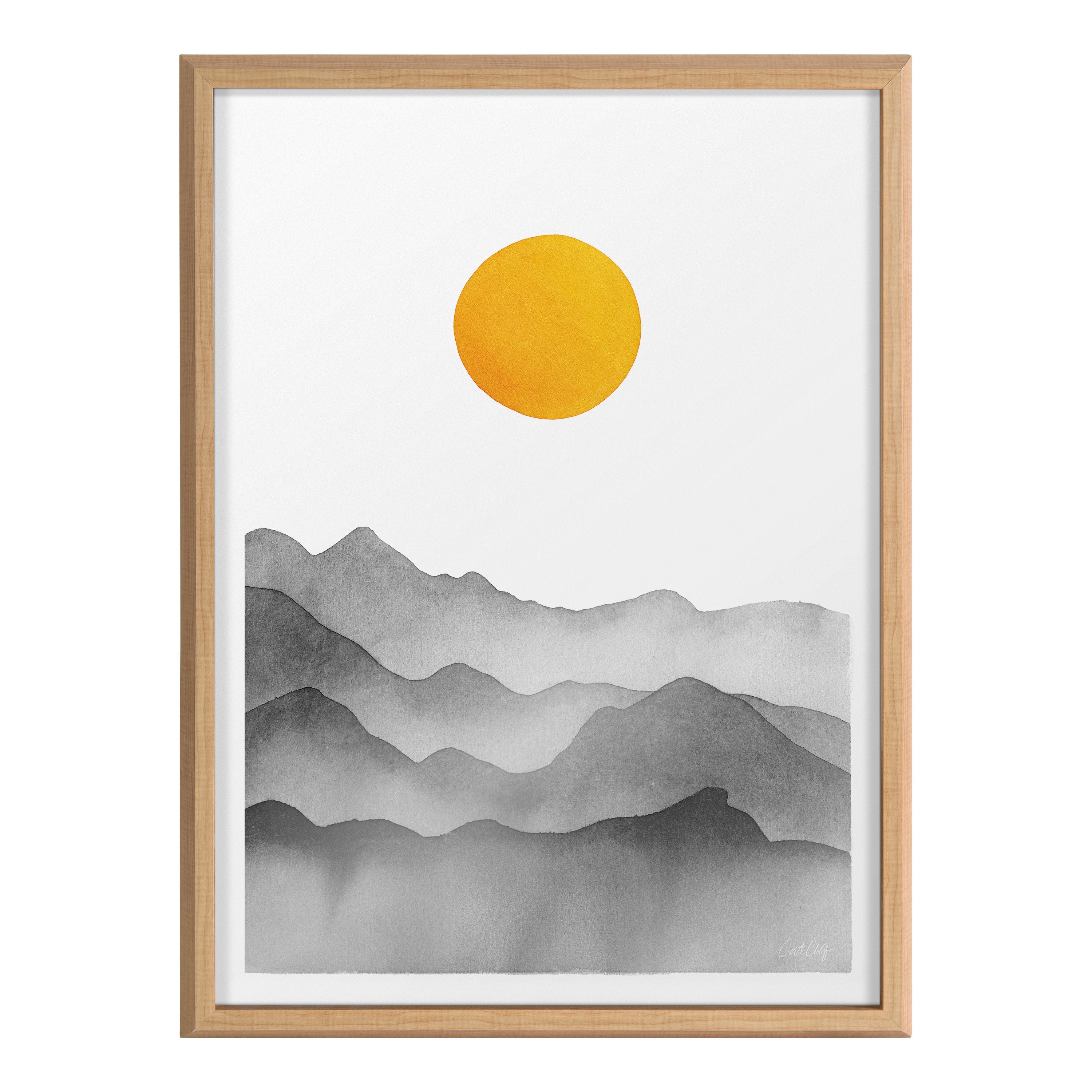 Blake Black Yellow Mountain Range Silhouette Framed Printed Glass