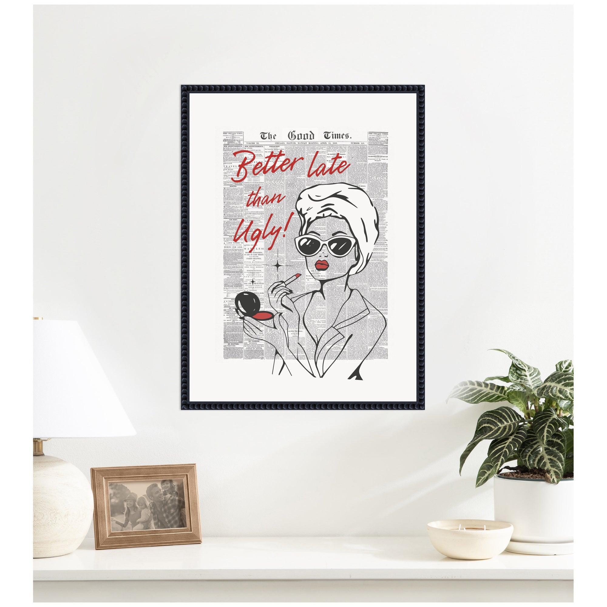 Better Late Than Ugly Newspapers by Honey Island Studio Framed Canvas Wall Art Print