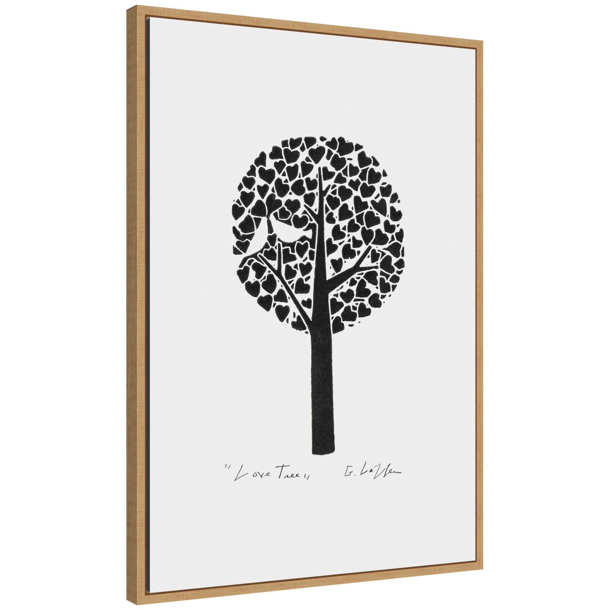 Sylvie Black and White Love Tree Linocut Framed Canvas by Giuliana Lazzerini