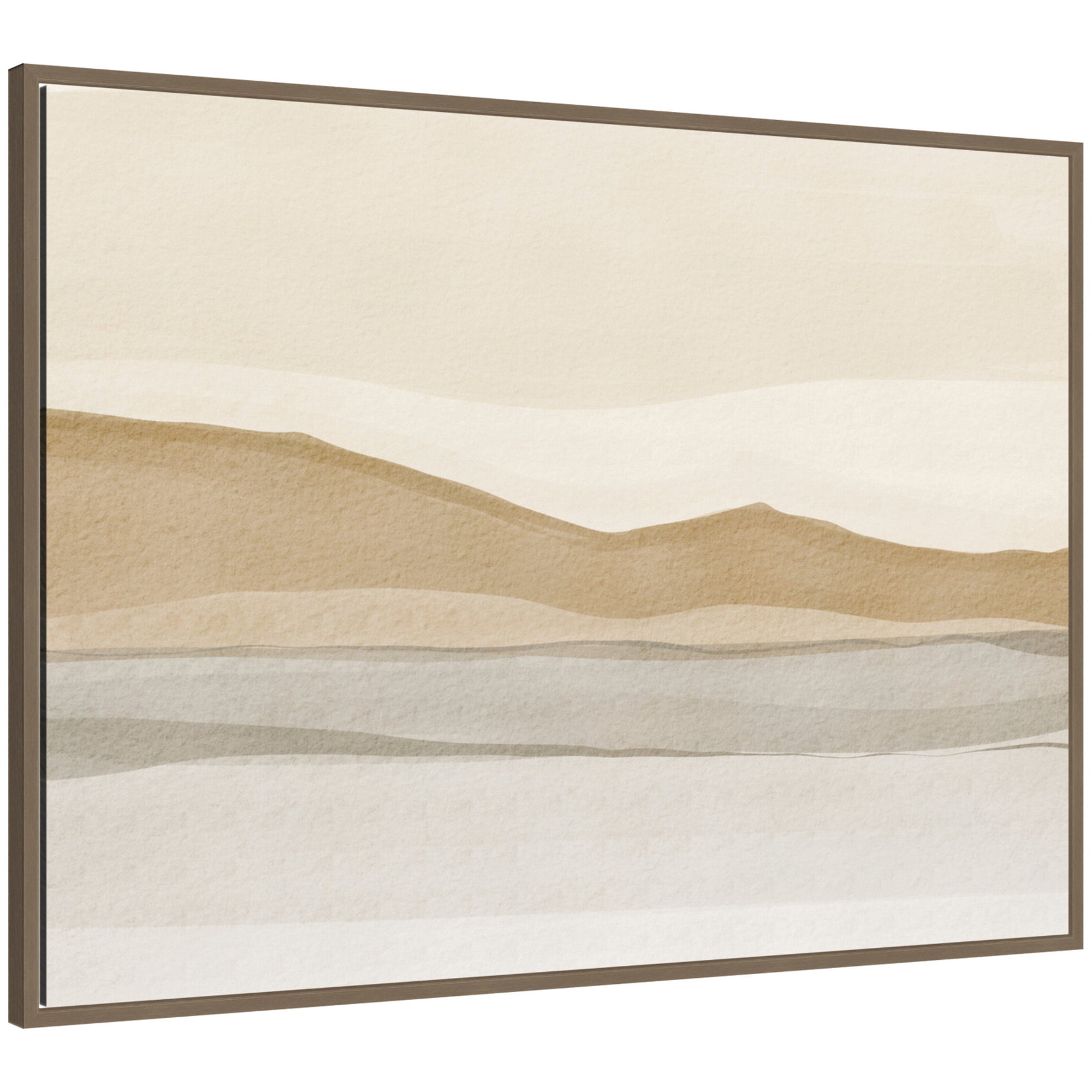 Muted Motion by Nikita Jariwala framed canvas print showing abstract shapes in dark gold hues within a modern Sylvie frame.