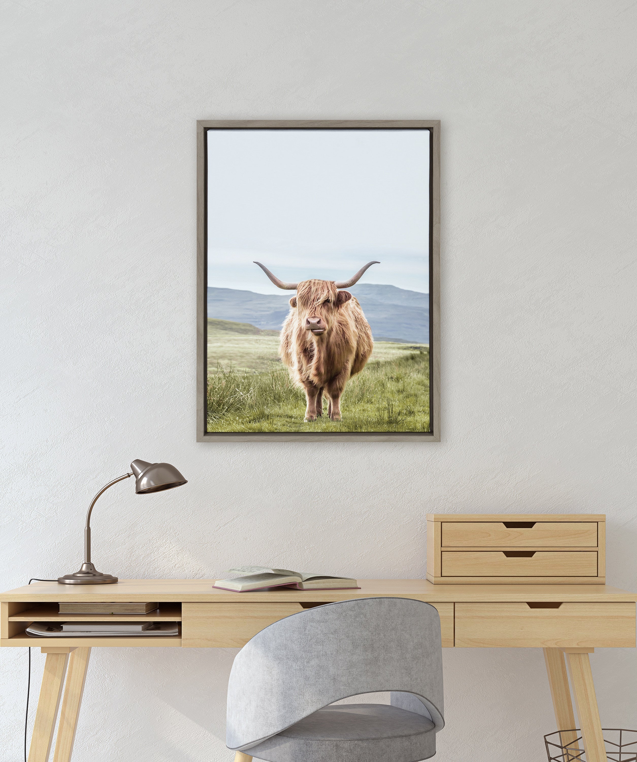 Sylvie Highland Cow Mountain Landscape Framed Canvas by The Creative