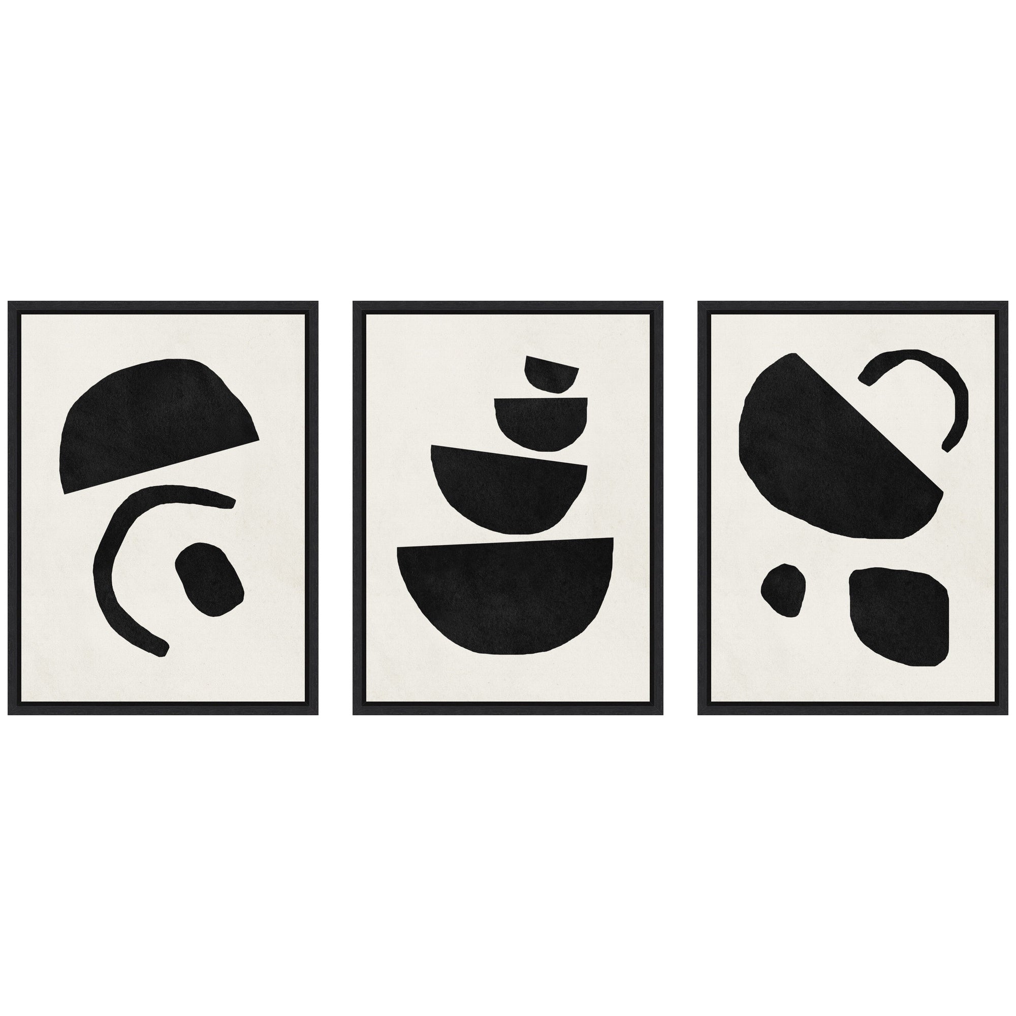 Sylvie Black Geometric Abstracts Framed Canvas Art Set showing two black framed canvases with abstract geometric patterns