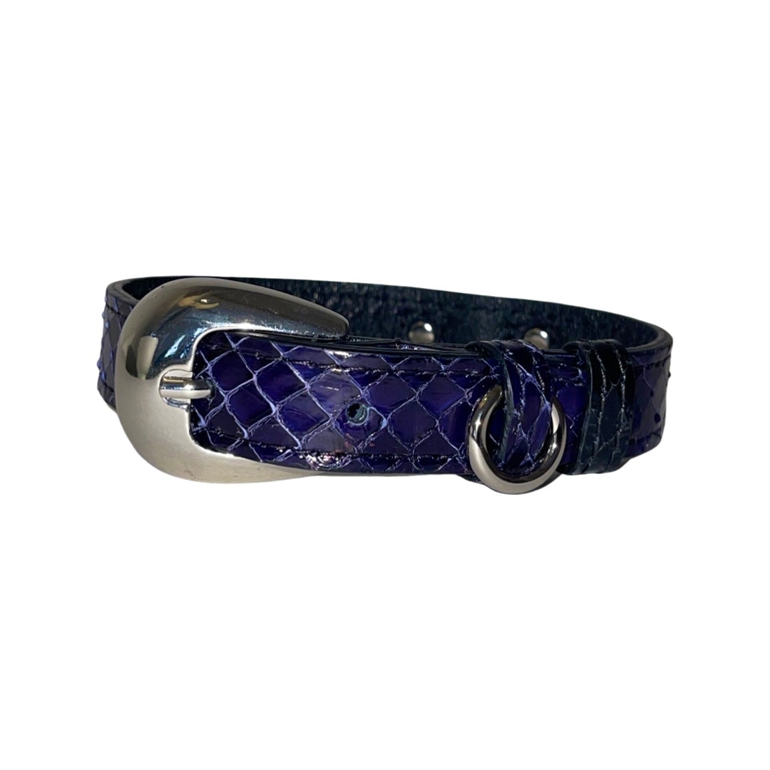 XS/S 7”-14” Navy Blue Custom Snake Collar/Custom Silver Oval Italian