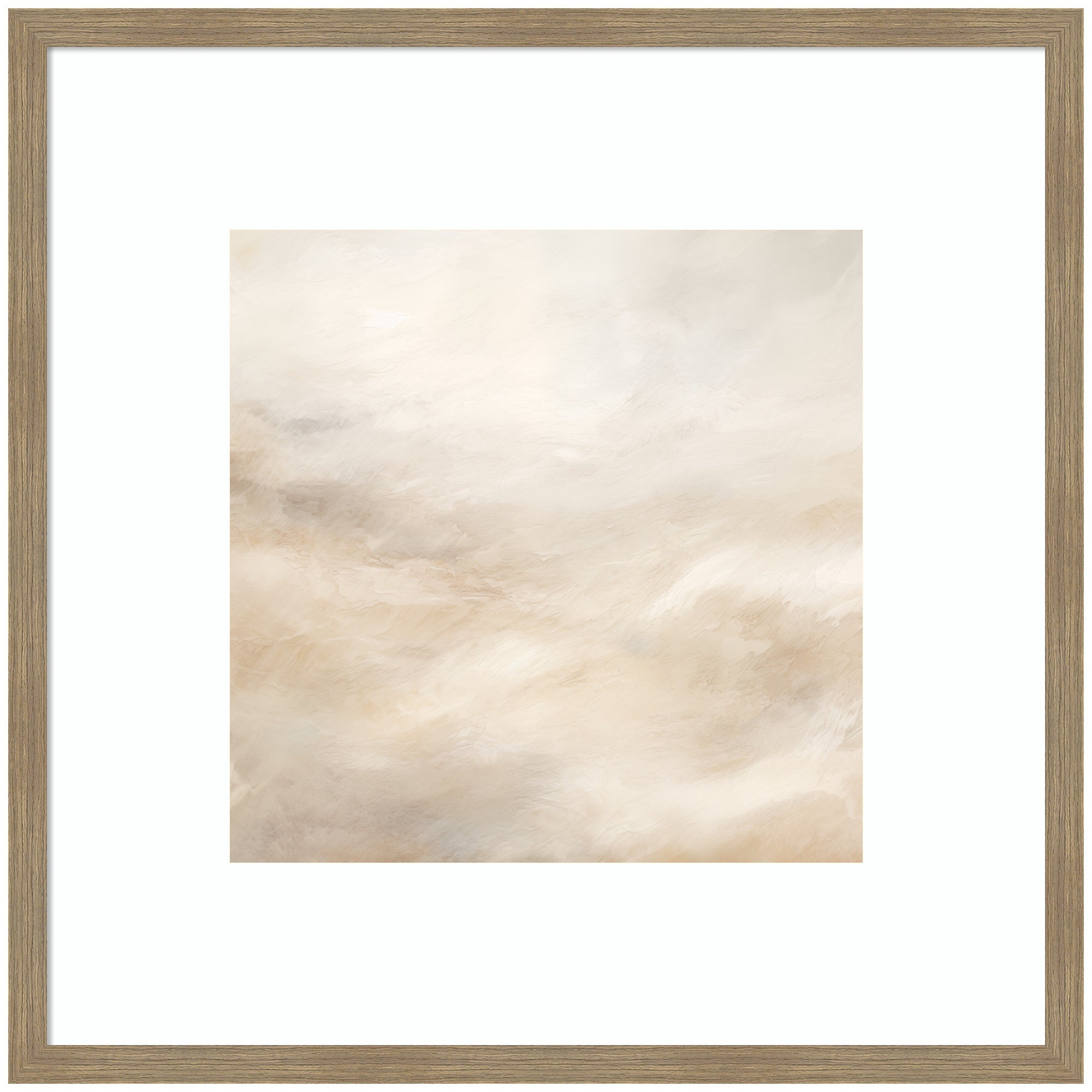 Tonal Abstract Textural White and Beige Light Natural Neutrals framed wall art print showing textured white and beige abstract design in square frame.