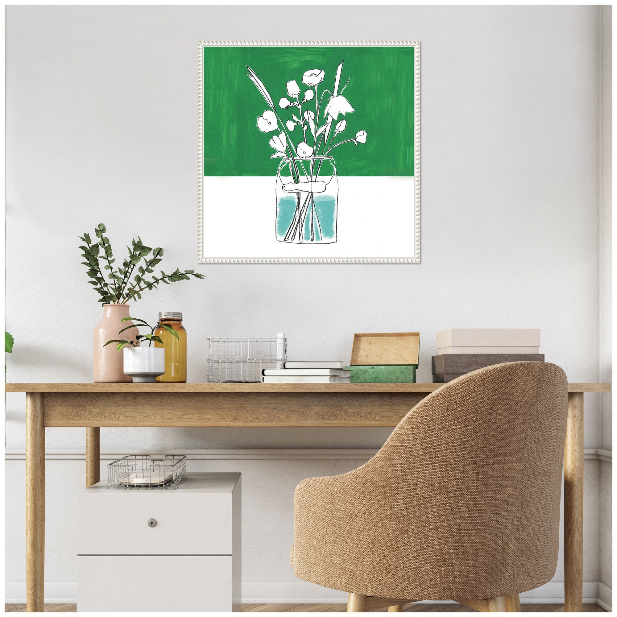 Sylvie Minimalist Floral Vase with Green Framed Canvas by kateandlaurel - product image 7 for Resin Society