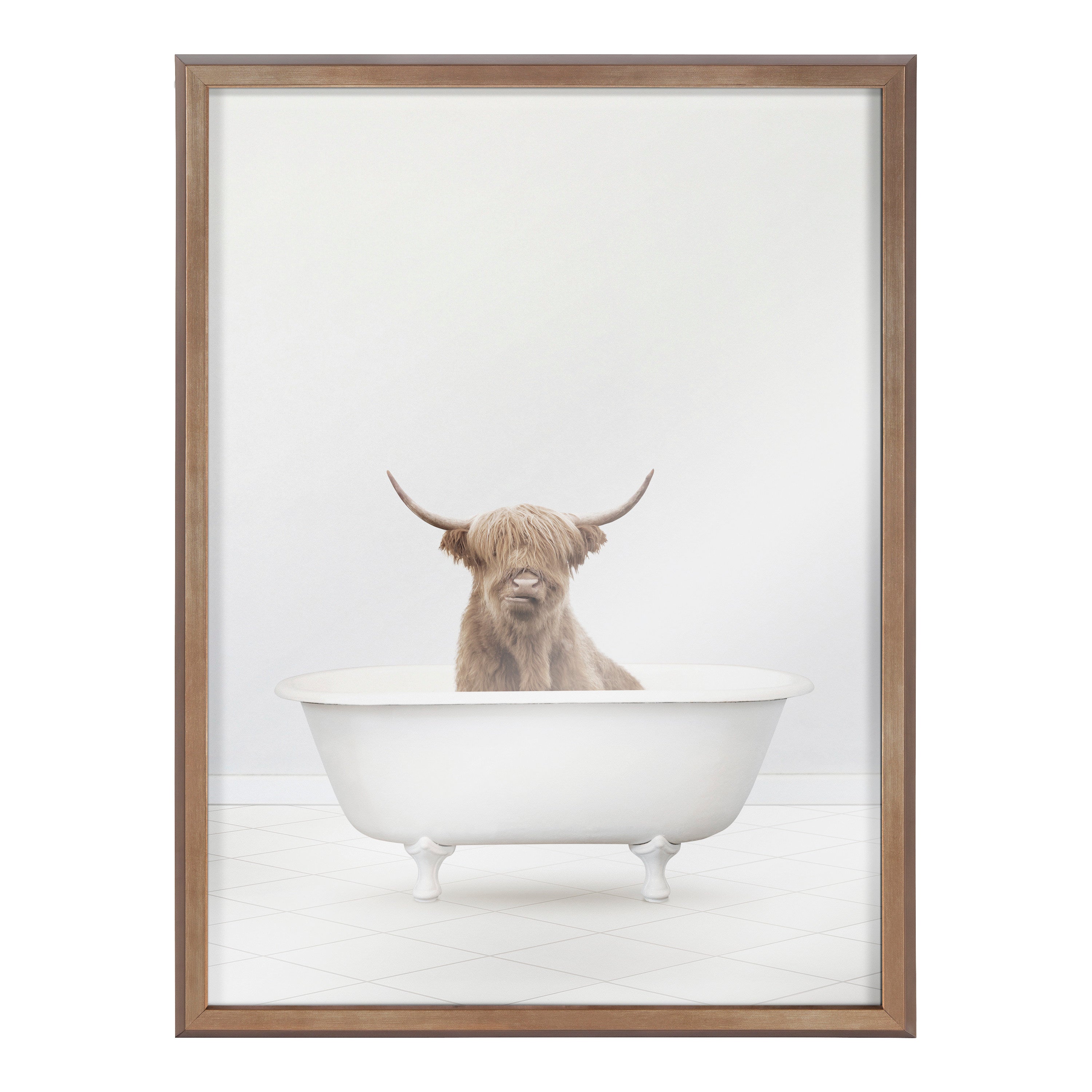 Blake Highland Cow Solo Bathtub Framed Printed Glass by Amy Peterson Art Studio