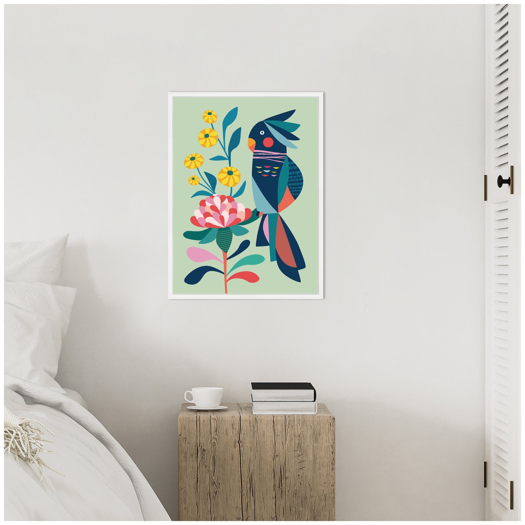 Sylvie Floral Cockatoo Framed Canvas by Rachel Lee