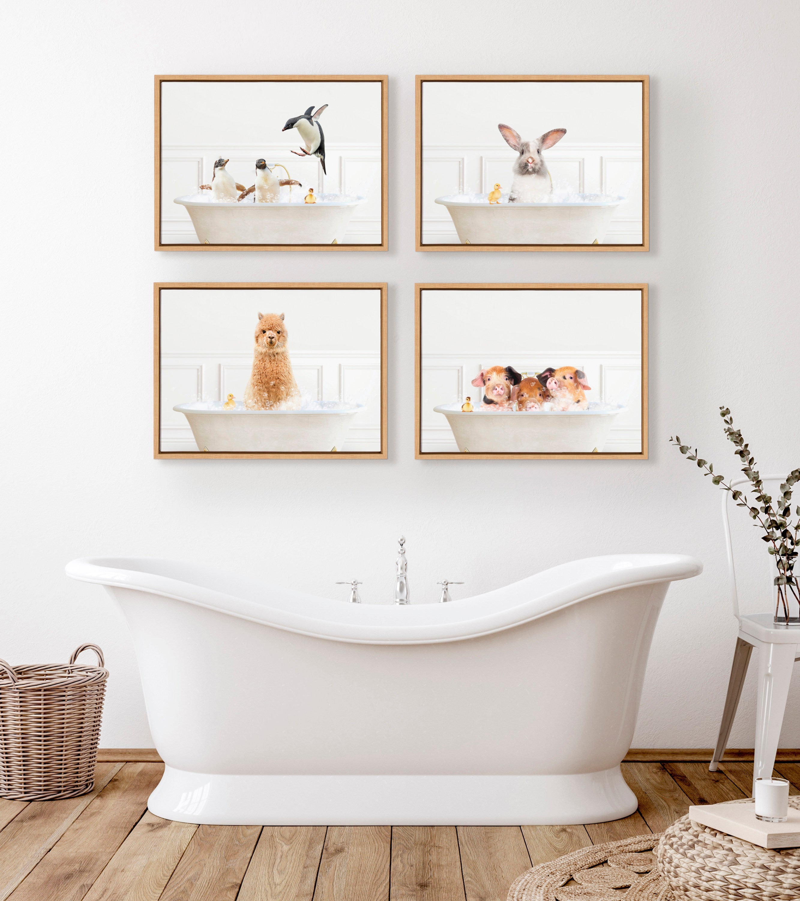 Sylvie Bunny In Bubble Bath Neutral Style Framed Canvas by Amy Peterson Art Studio