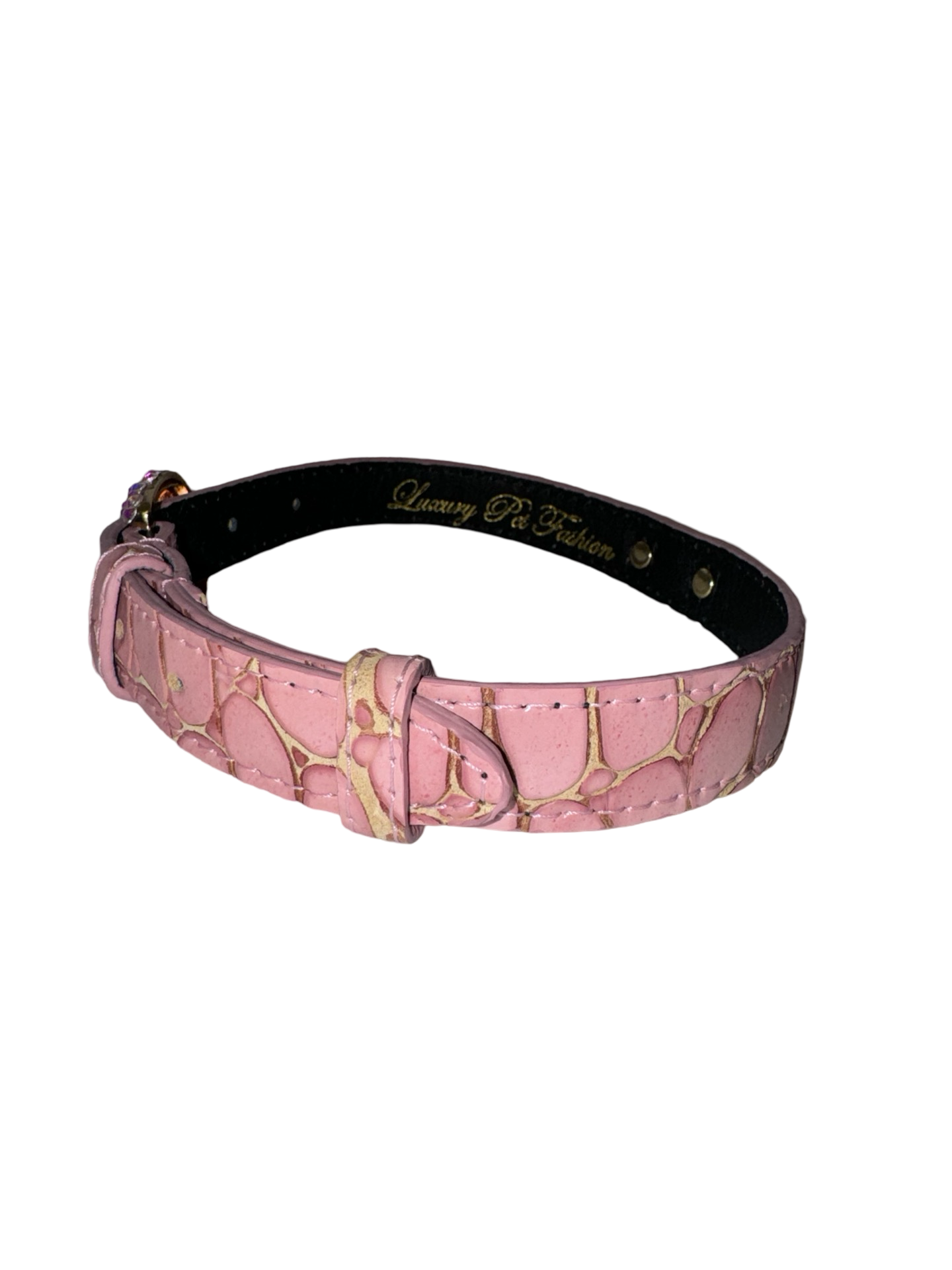 Soft Pink Embossed Croc Italian Leather Collar