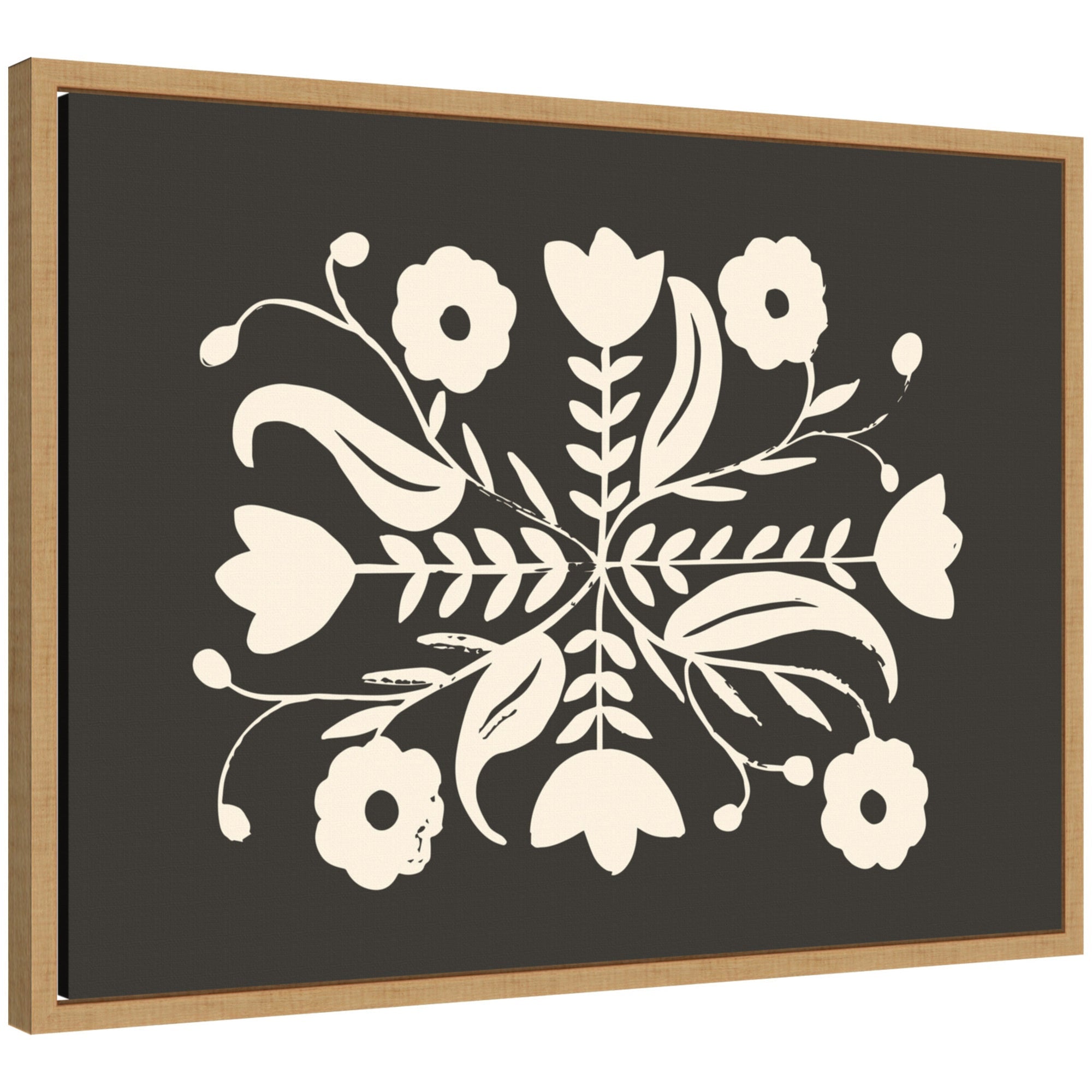 Aurelia Black Cream 012 framed canvas wall art print by Vicky Yorke showing abstract natural forms with black and cream tones