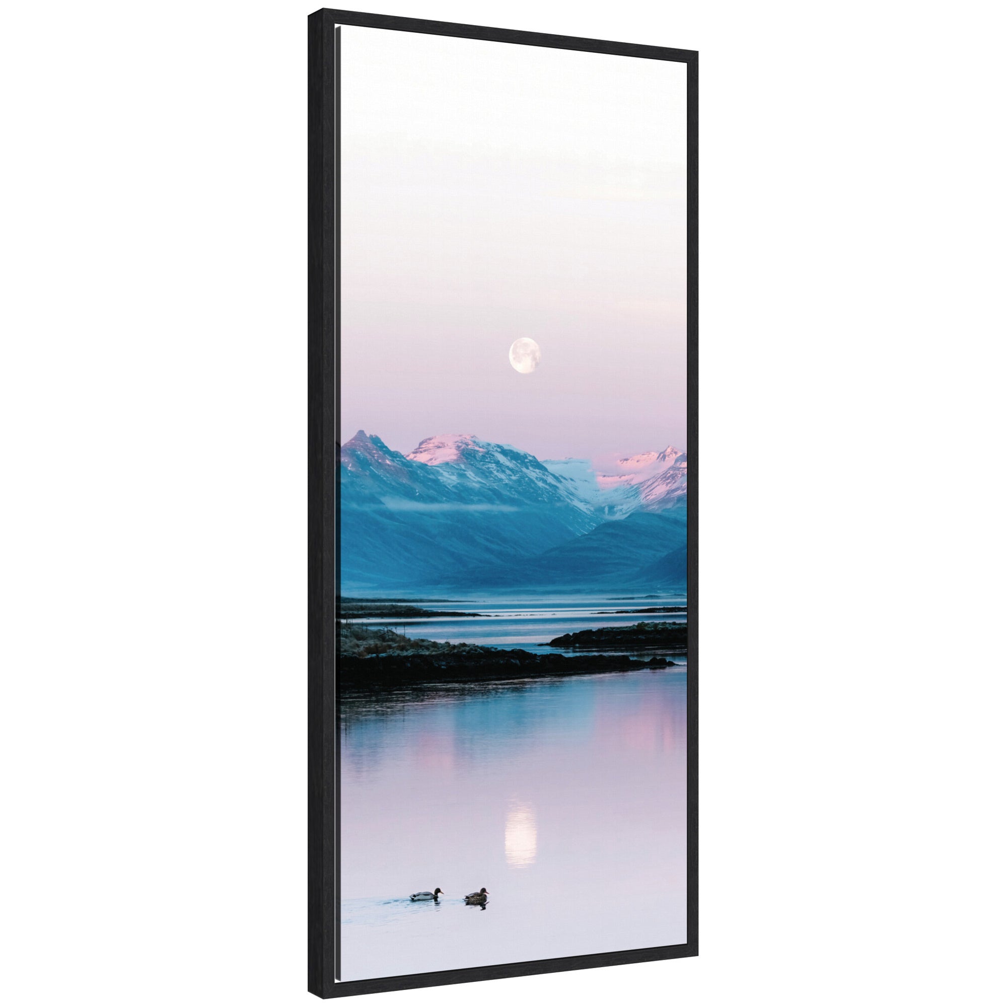 Sylvie Two Ducks in a Lake during Pastel Moonrise over Icelandic Mountains Framed Canvas by Michael Schauer