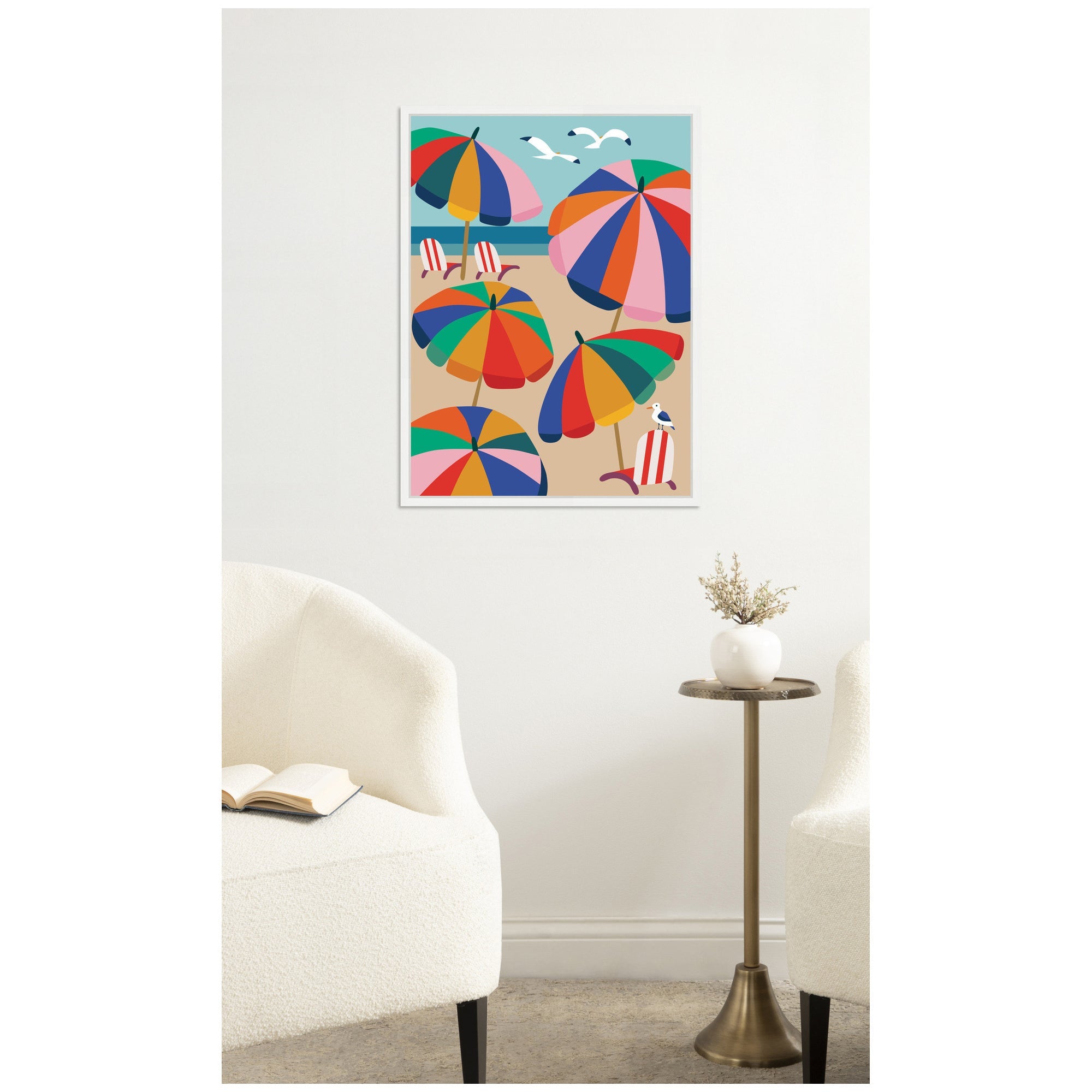Coastal Beach Umbrellas by Rachel Lee Framed Canvas Wall Art Print