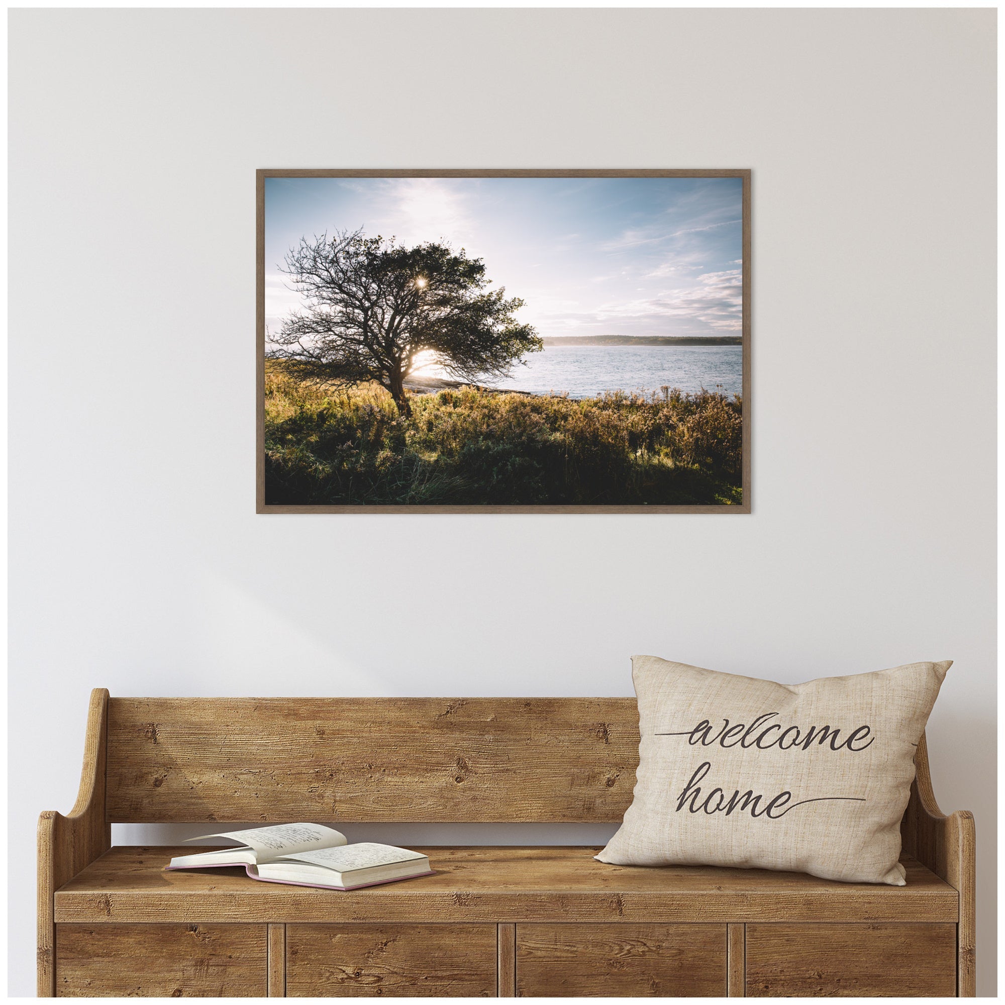 Sylvie Coastal Serene Sunset Tree Landscape Framed Canvas by Patricia Hasz