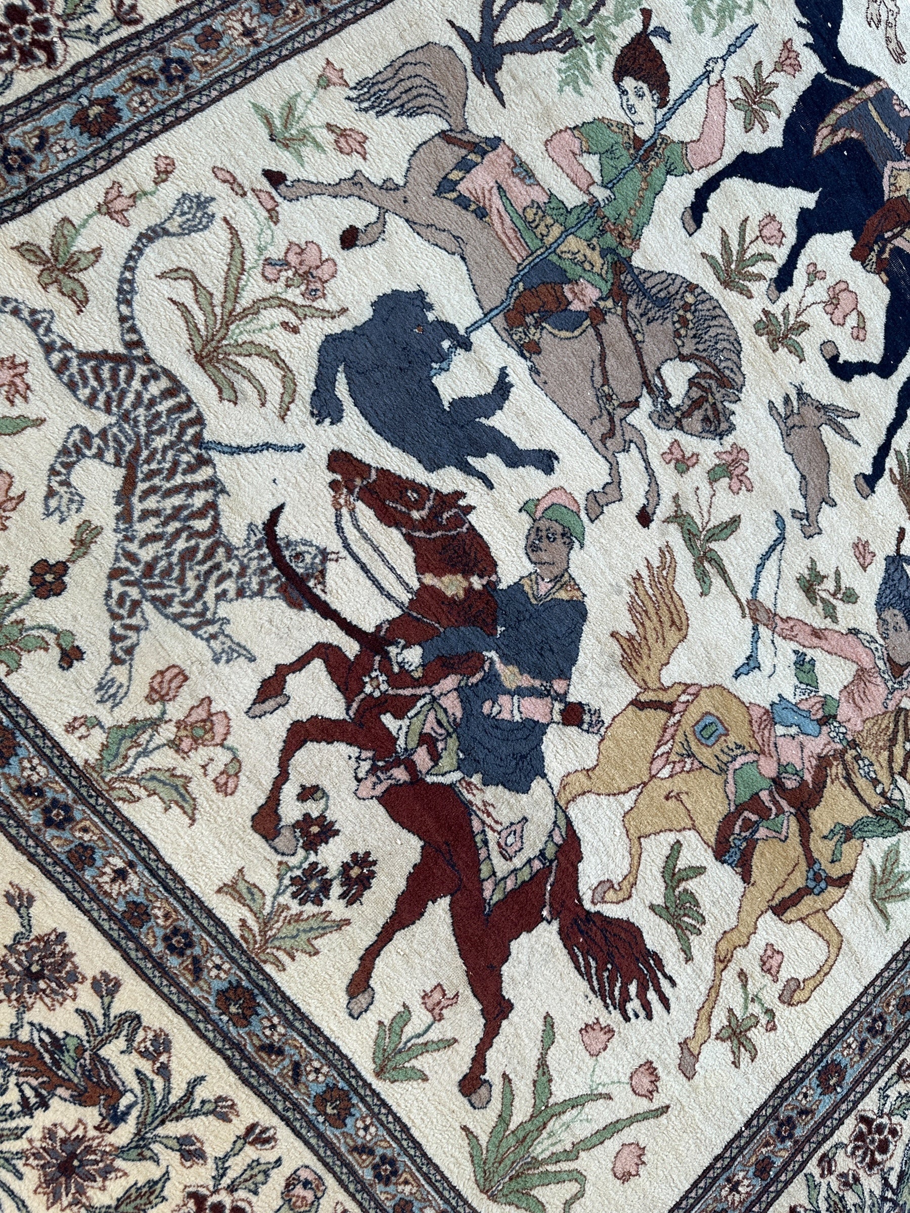 Hand-Knotted Lahore Hunting Scene Wool Rug – 8’ x 11’3” – Vintage 1950s by Rugistan - product image 4 for Resin Society