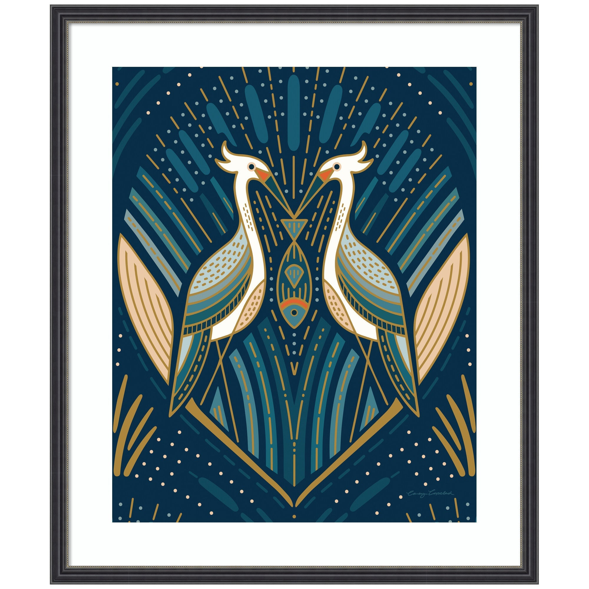 Framed Art Art Deco Herons Blue by Carey Copeland