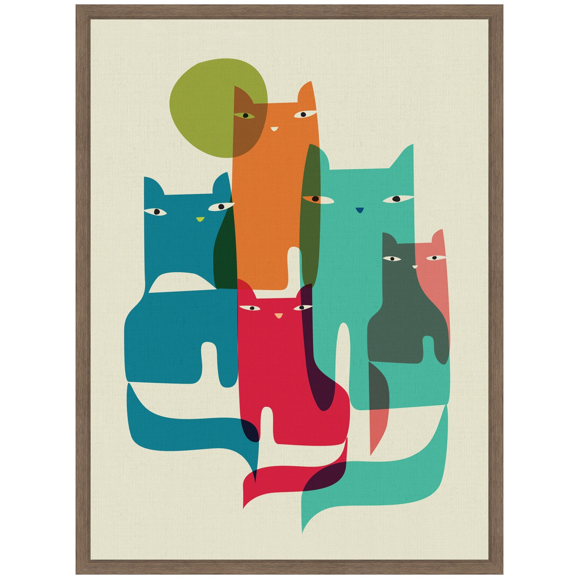 Sylvie Retro Cats Under The Moon Framed Canvas by Rachel Lee