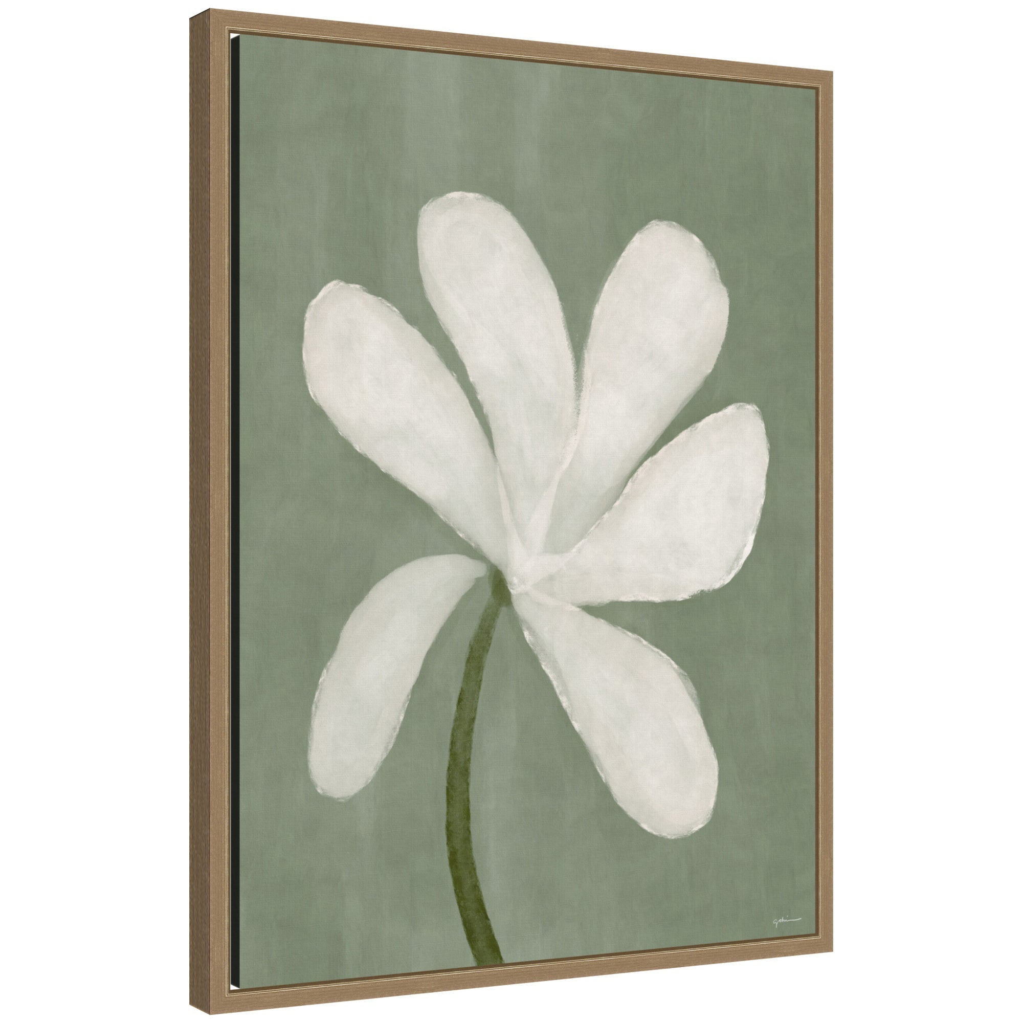 White Floral by Gabrielly Guedes framed canvas wall art print with botanical design in Sylvie frame
